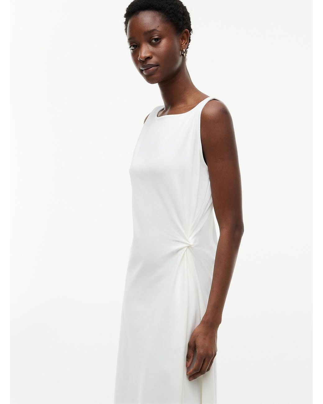 Tommy Hilfiger White Knot Interlock Knit Midi Dress