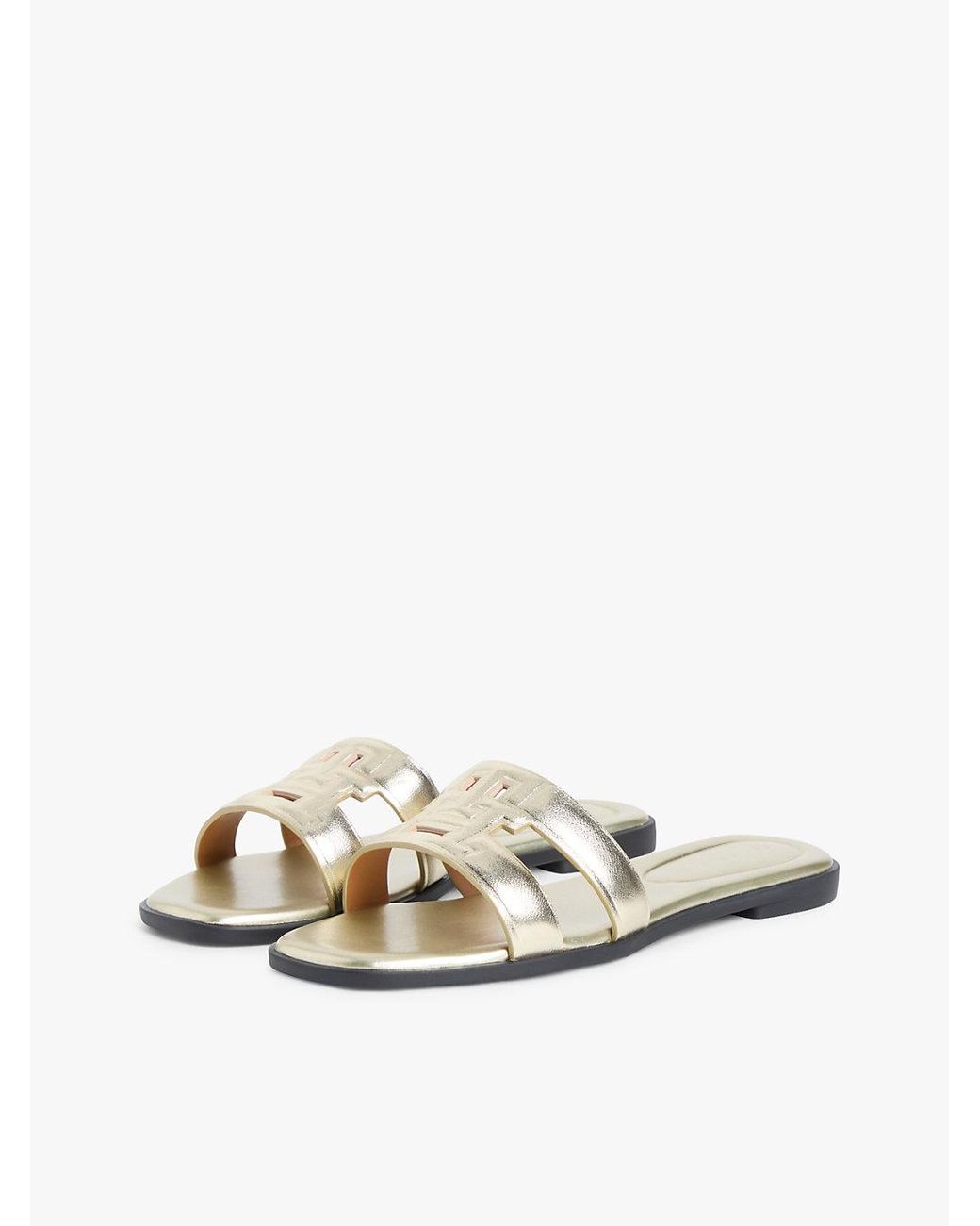 Tommy Hilfiger White Metallic Leather Slip-On Mules