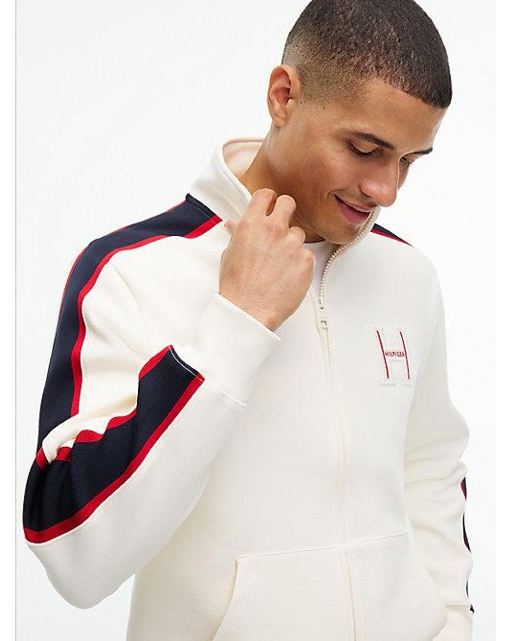 Tommy Hilfiger Natural Contrast Stripe Pique Zip Thru Sweatshirt for men