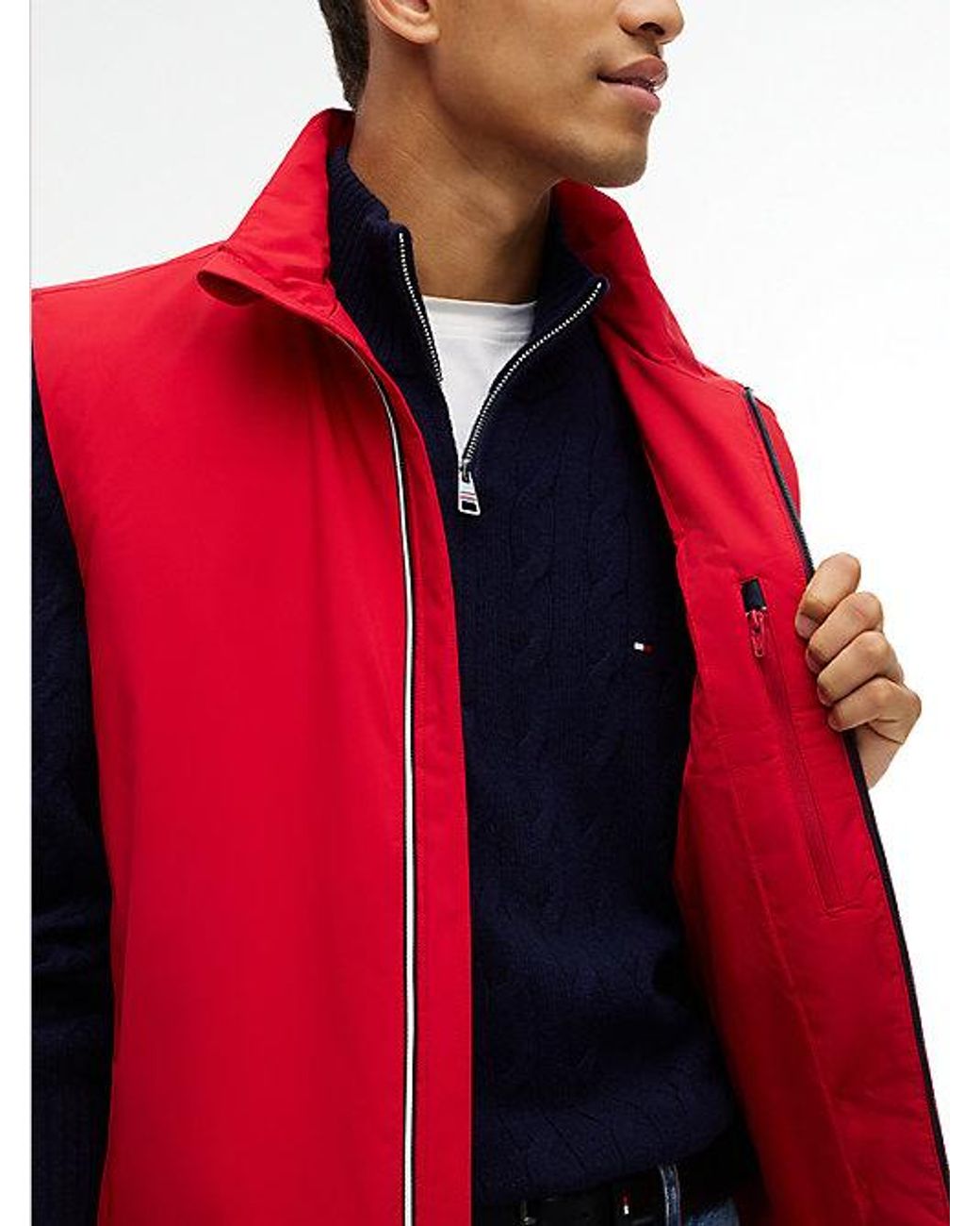 Tommy Hilfiger Red Global Stripe Lightweight Padded Gilet for men