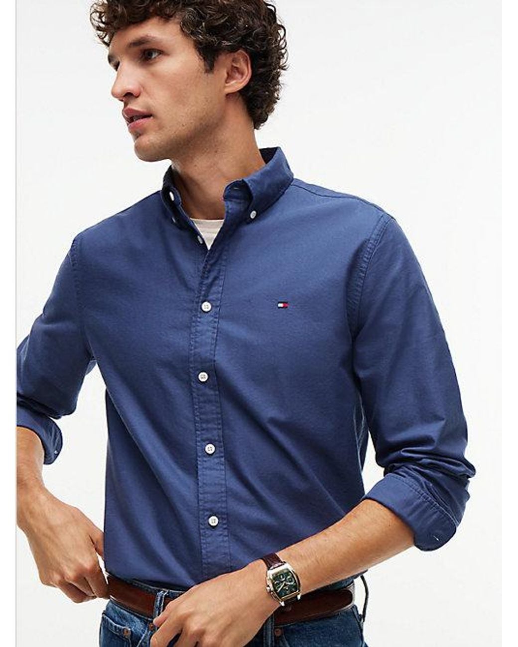 Tommy Hilfiger Blue Regular Fit Flag Embroidery Oxford Shirt for men