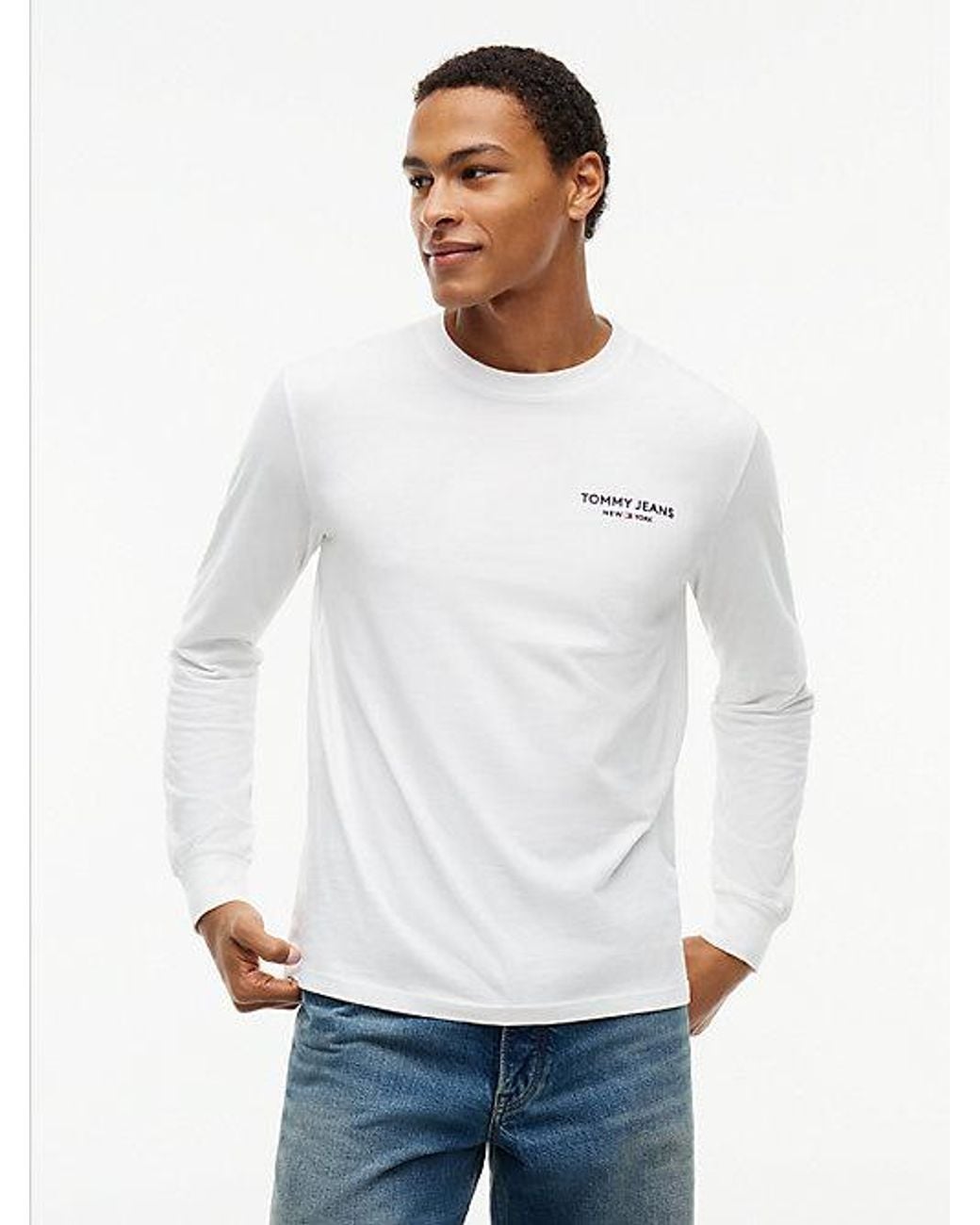Tommy Hilfiger White Tommy Jeans Linear Logo Slim Long Sleeve T-Shirt for men