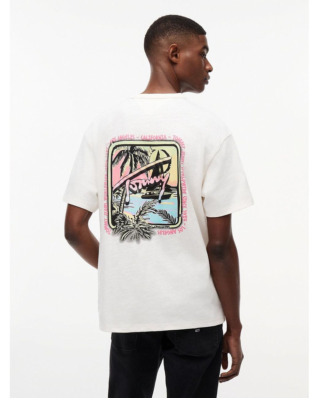 Tommy Hilfiger White Back Graphic Textured Relaxed T-Shirt for men