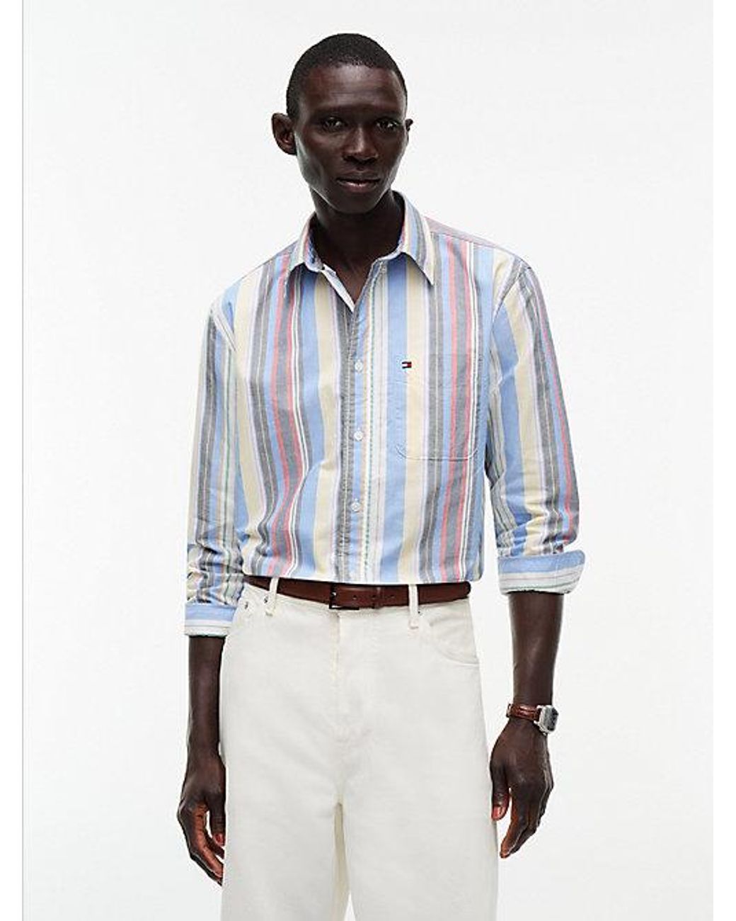 Tommy Hilfiger Blue Relaxed Fit Mixed Stripe Oxford Shirt for men