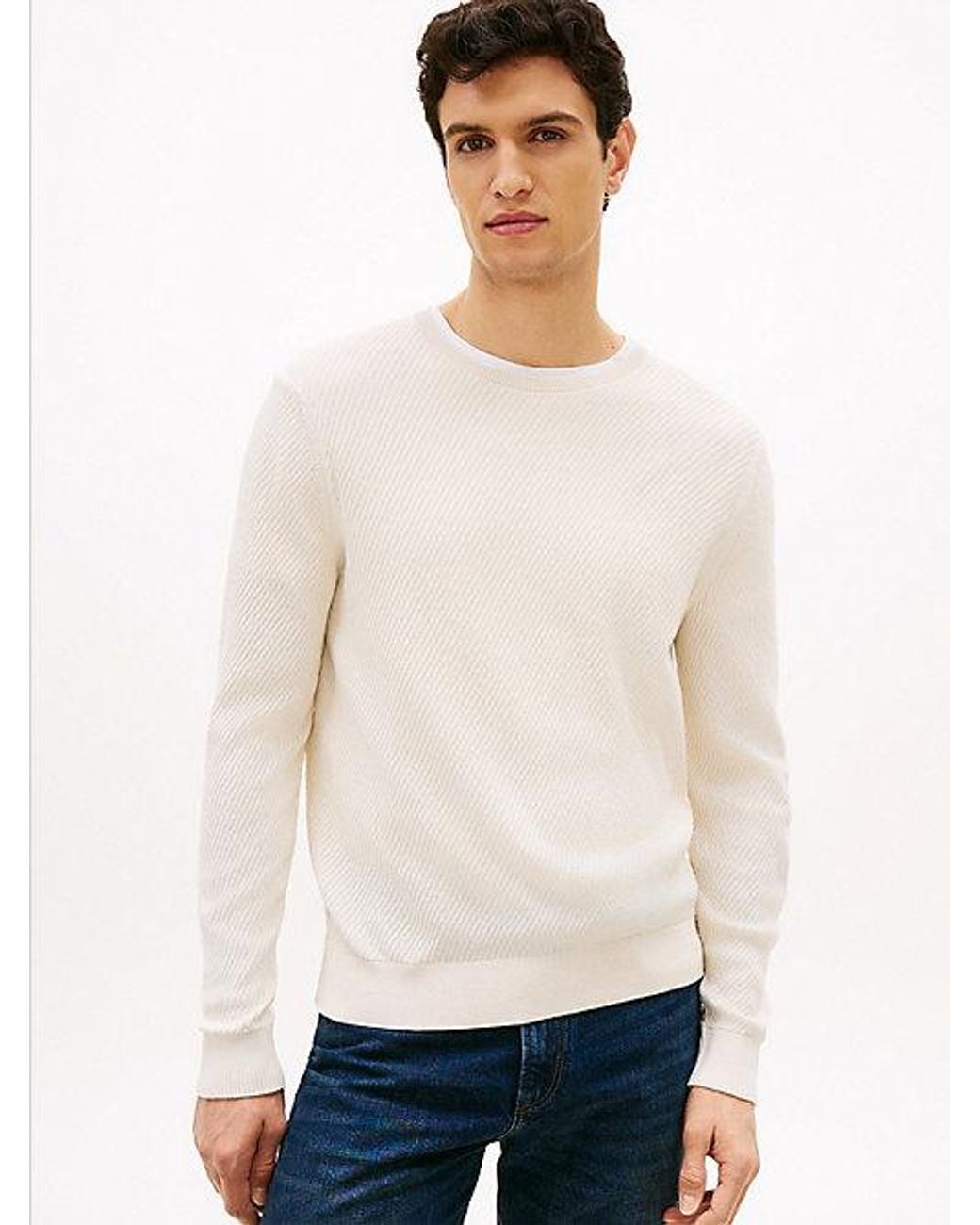 Tommy Hilfiger White Smart Casual Thermoregulating Rib-knit Jumper for men