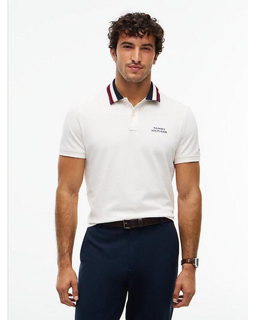 Tommy Hilfiger White Regular Fit Tipped Collar Polo Shirt for men