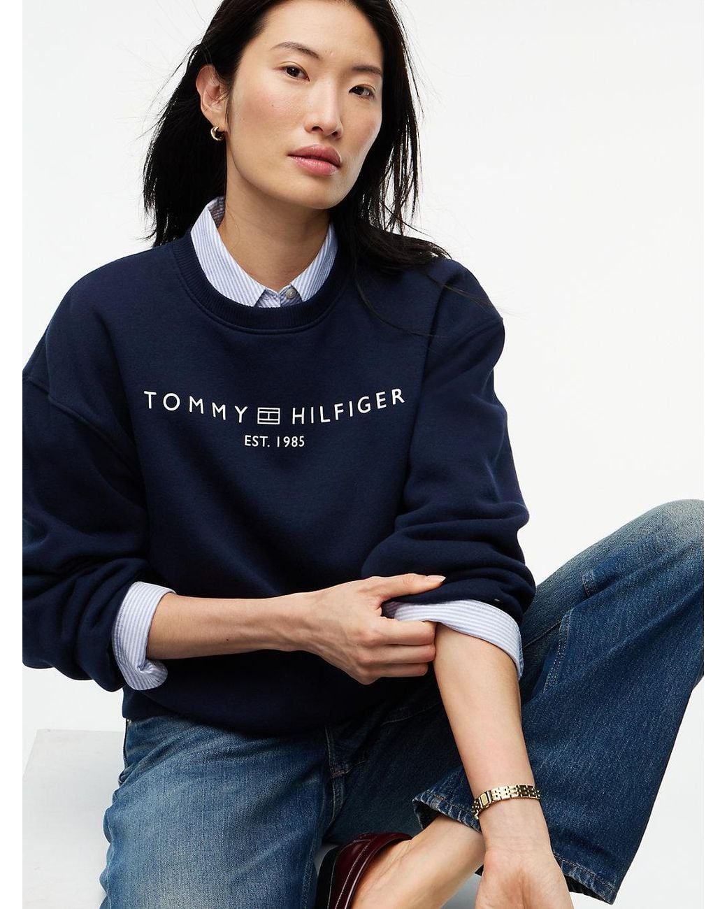 Tommy Hilfiger Blue Logo Relaxed Fleece Sweatshirt