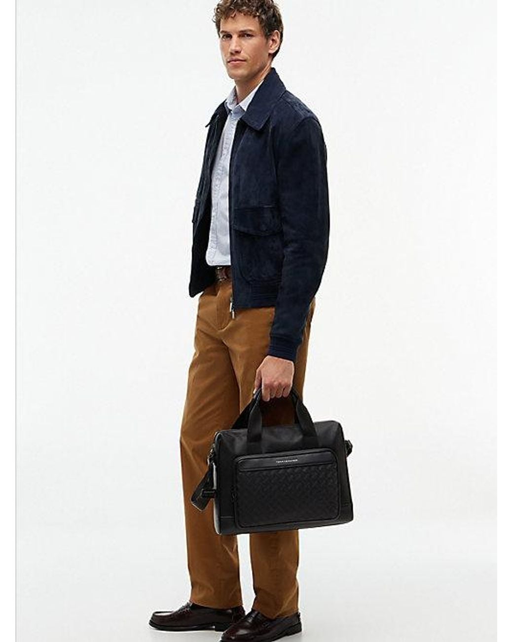 Tommy Hilfiger Black Modern Textured Flag Laptop Bag for men