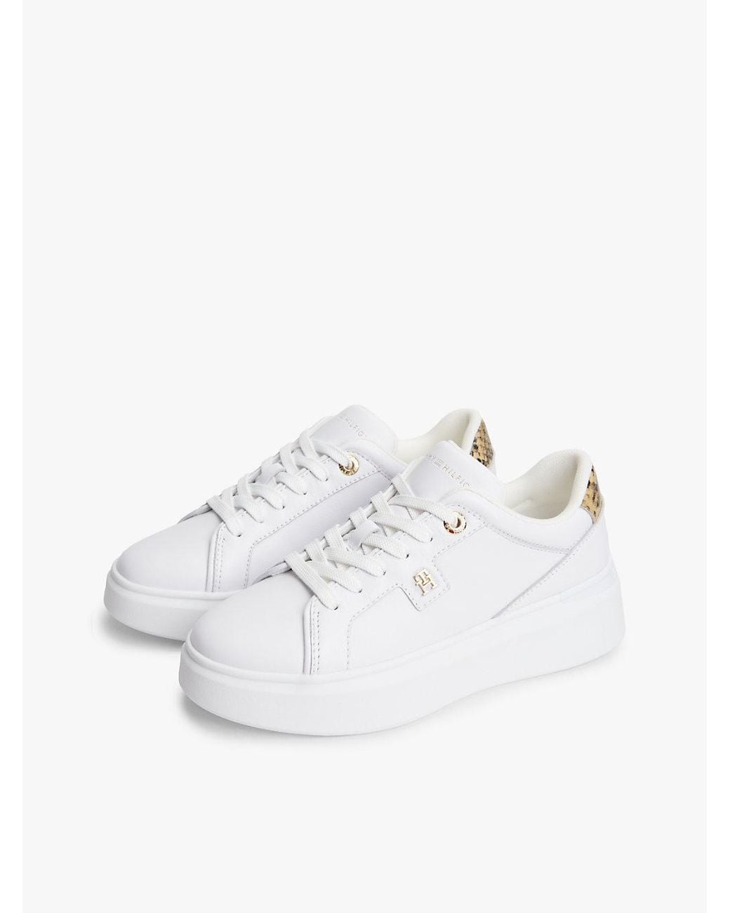 Tommy Hilfiger White Snake Print Heel Leather Platform Trainers