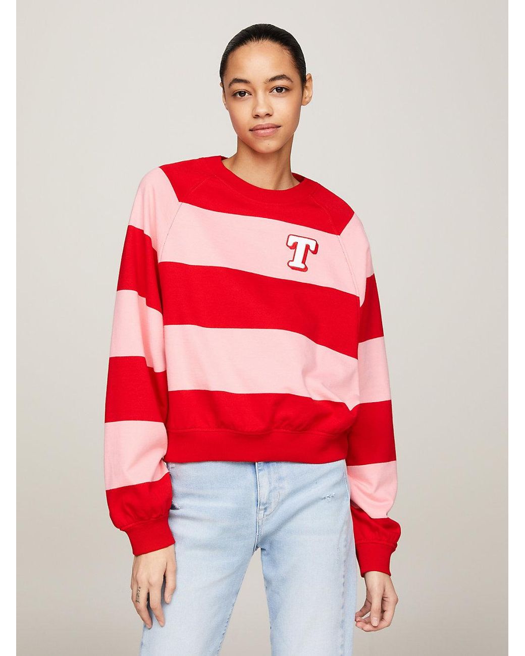 Tommy Hilfiger Relaxed Letterman Stripe Sweatshirt in Red Lyst UK
