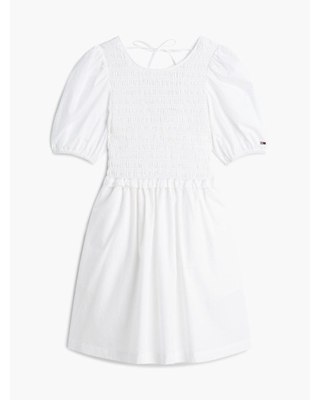 Tommy Hilfiger White Back Tie Smock Slim Poplin Mini Dress
