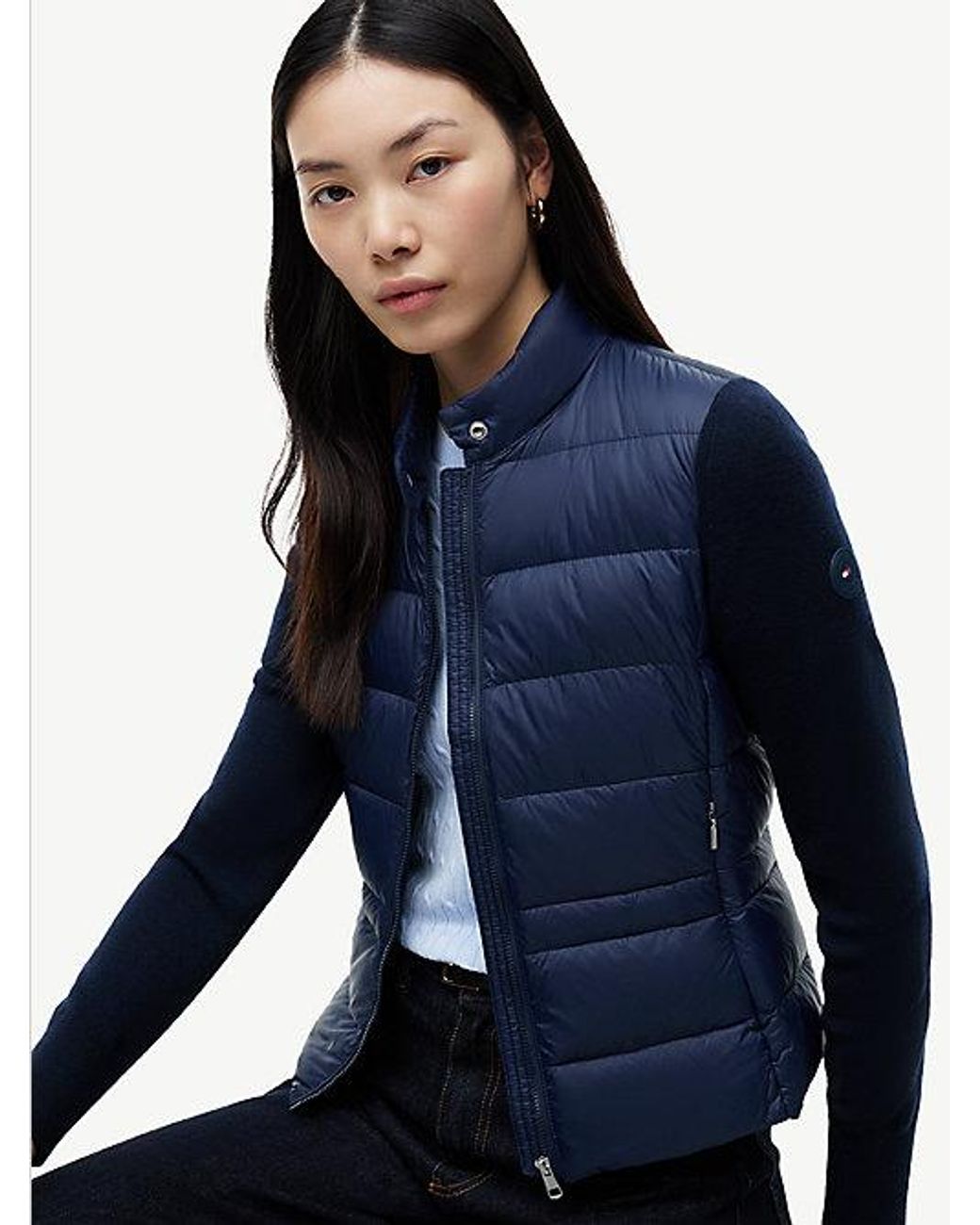 Tommy Hilfiger Blue Mixed Texture Slim Lightweight Down Jacket