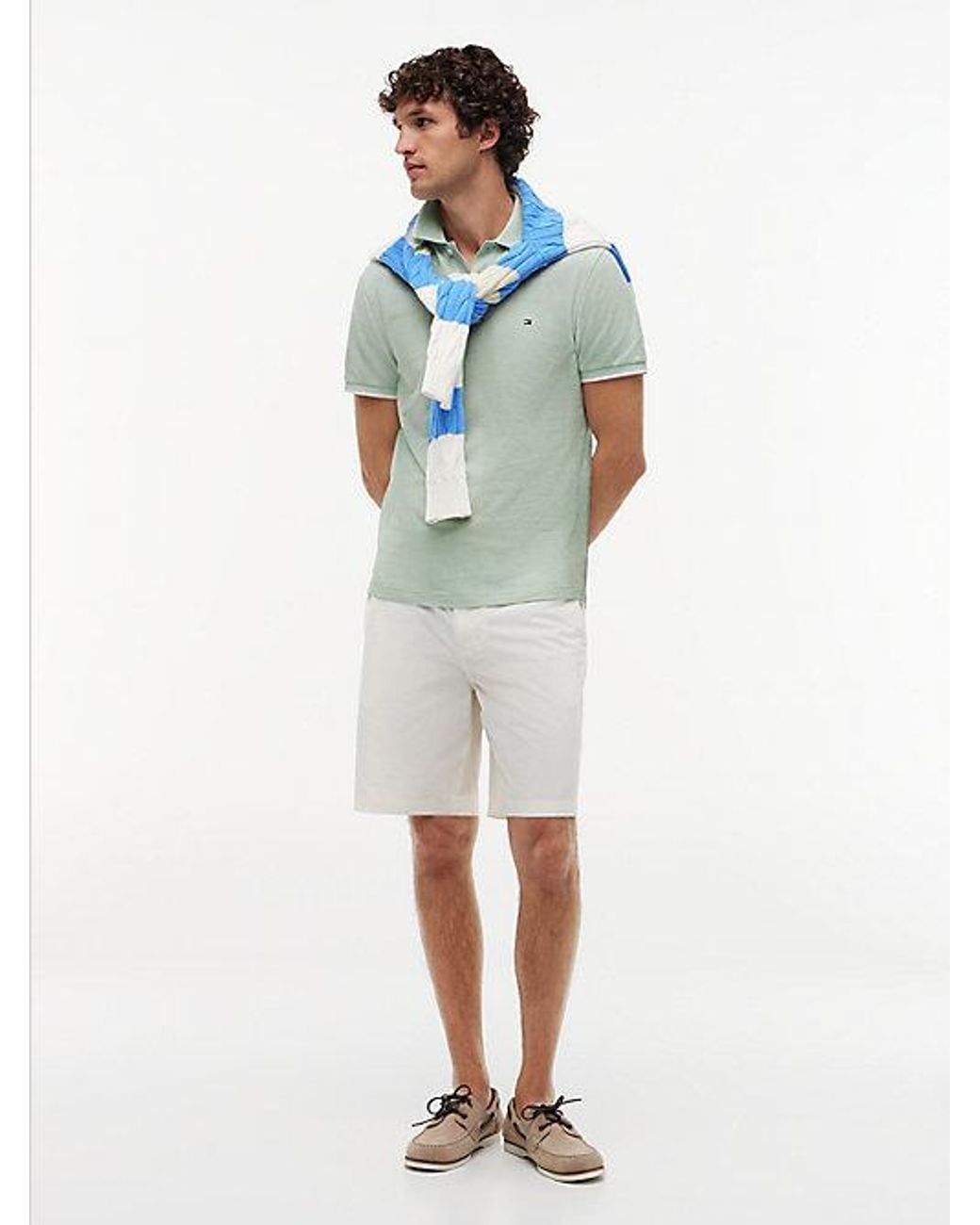 Tommy Hilfiger White Regular Fit Pique Polo Shirt With Linen for men