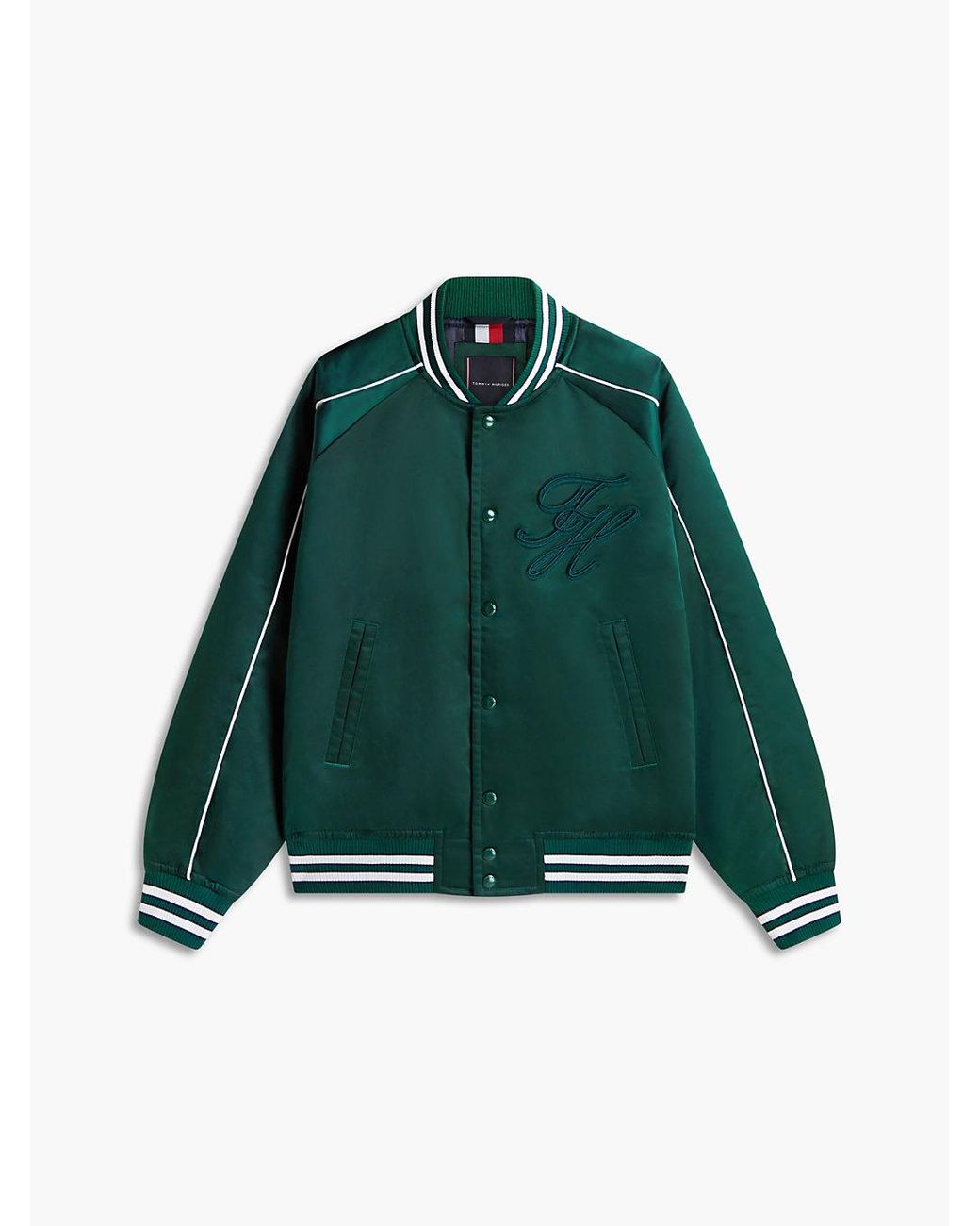 Tommy Hilfiger Green Logo Embroidery Relaxed Varsity Jacket for men