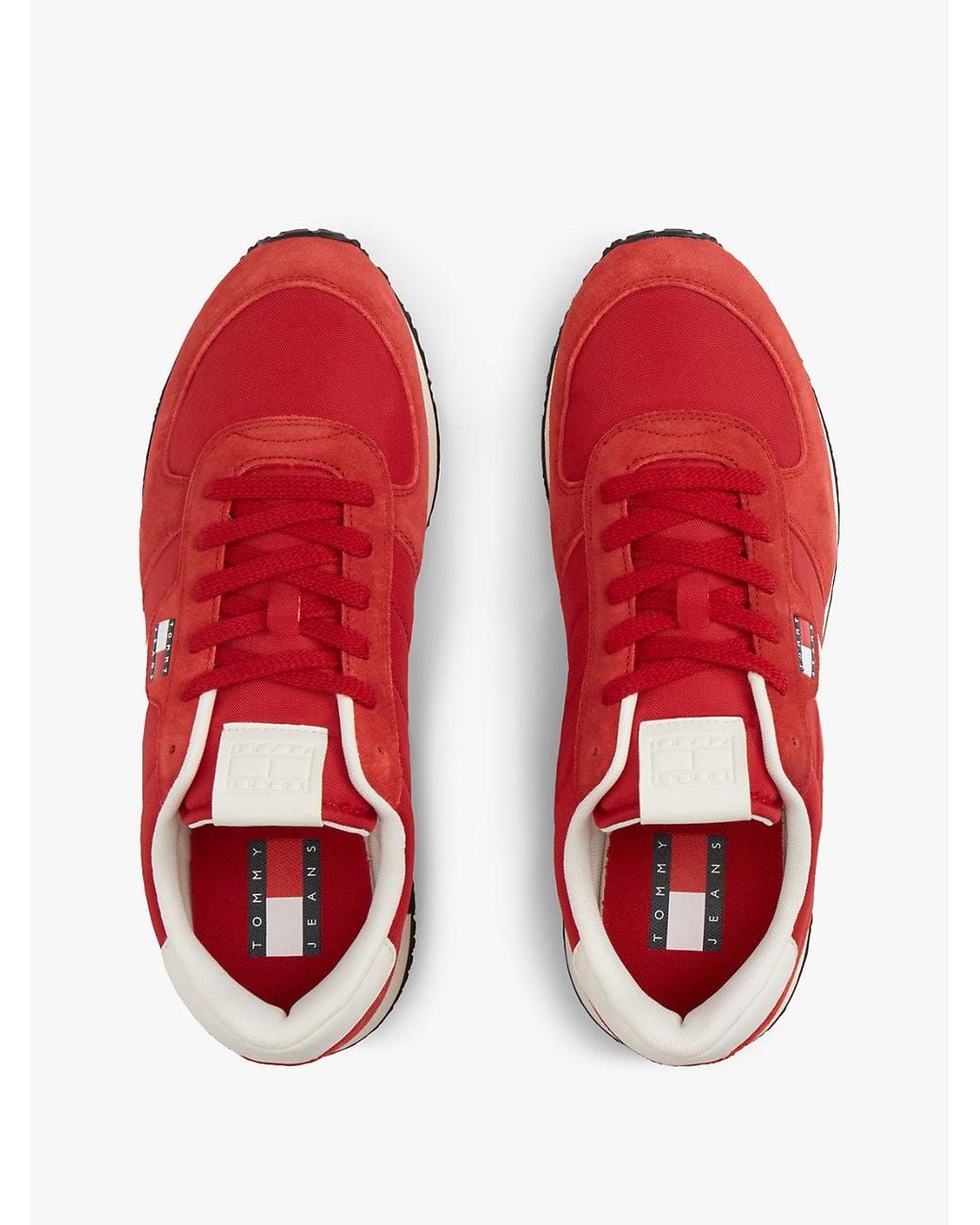 Tommy Hilfiger Red Suede Mixed Texture Trainers for men