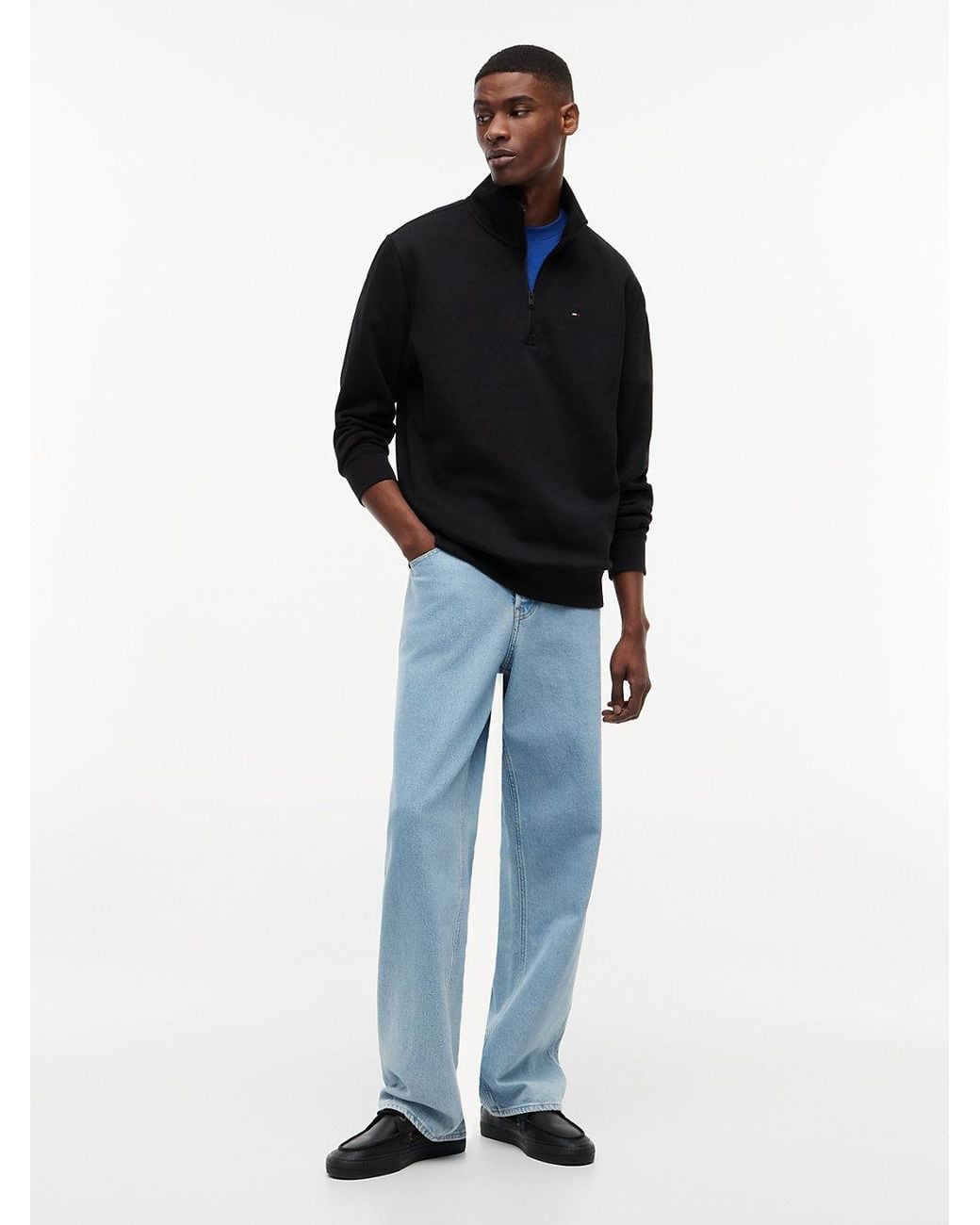 Tommy Hilfiger Black Tommy Flag Quarter-Zip Sweatshirt for men