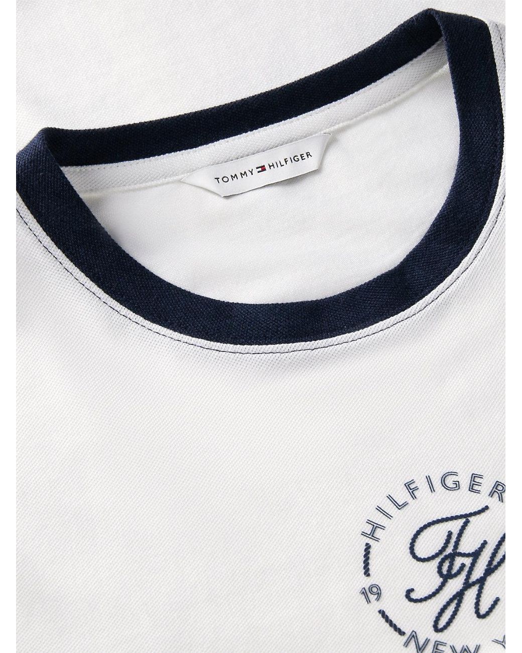 Tommy Hilfiger White Logo Embroidery Ringer T-Shirt