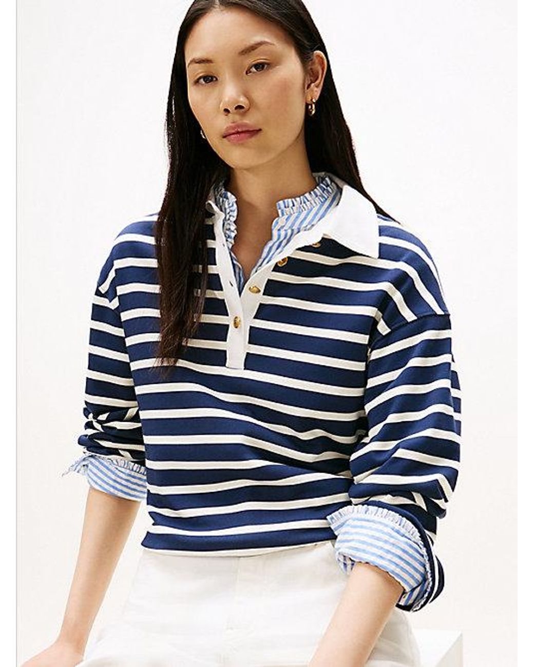 Tommy Hilfiger Blue Tone Button Relaxed Rugby Sweatshirt