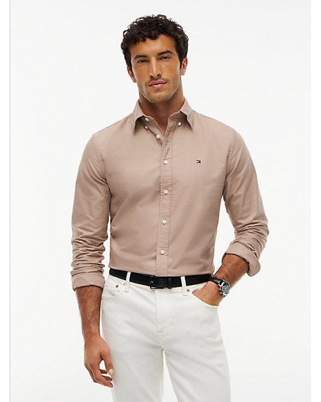 Tommy Hilfiger Natural Regular Fit Flag Embroidery Oxford Shirt for men