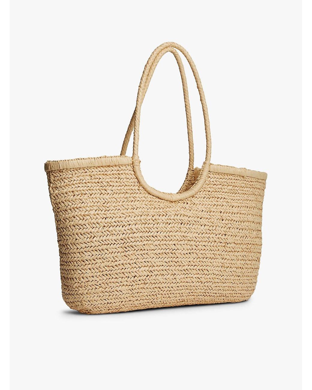 Tommy Hilfiger Natural Raffia Textured Logo Tote Bag