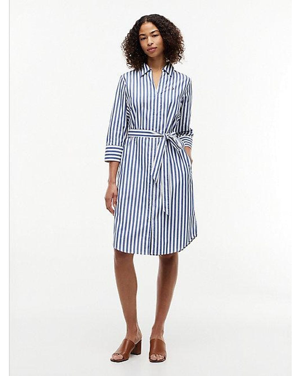 Tommy Hilfiger Blue Belted Relaxed Midi Shirt Dress