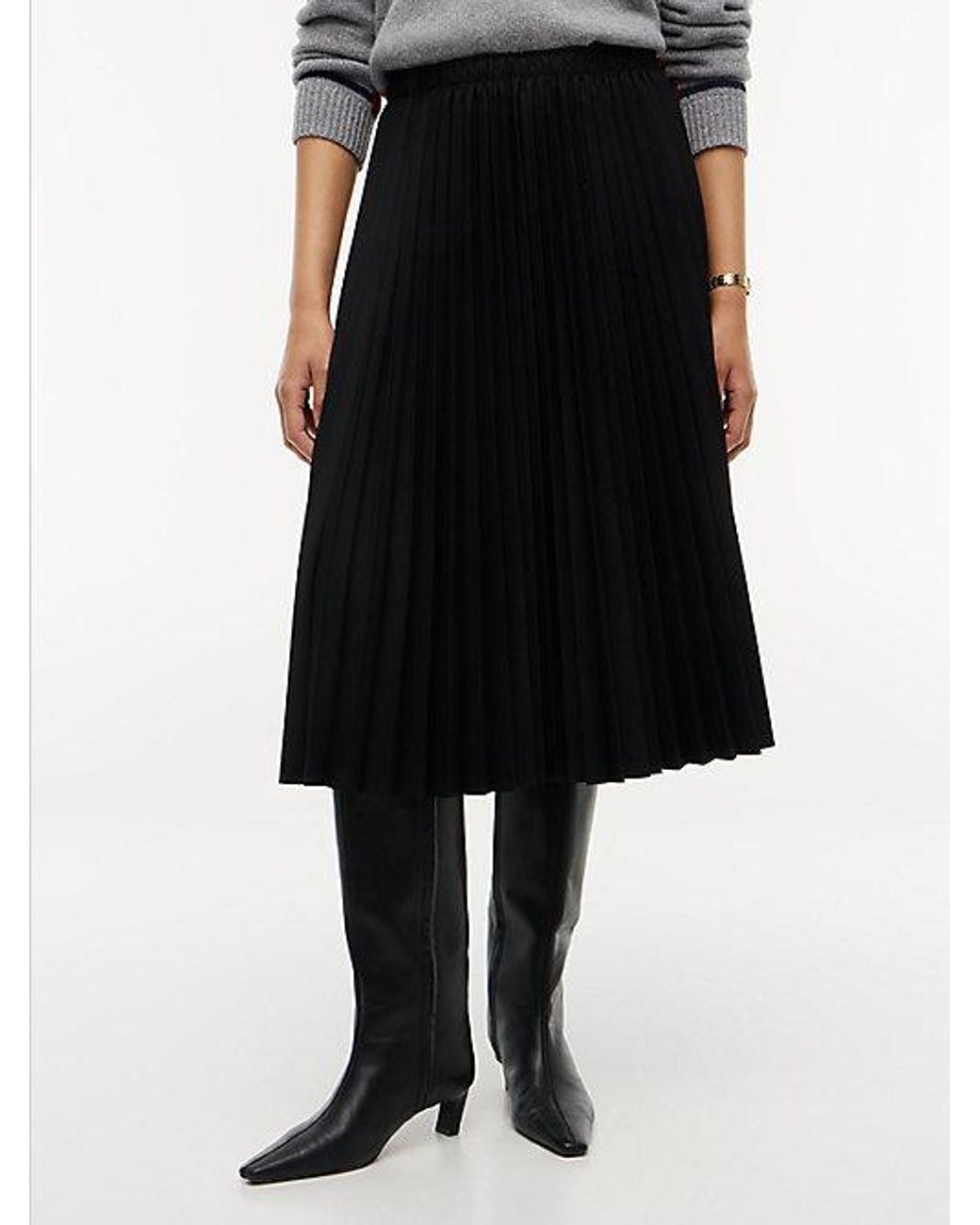 Tommy Hilfiger Black Pleated Twill Midi Skirt