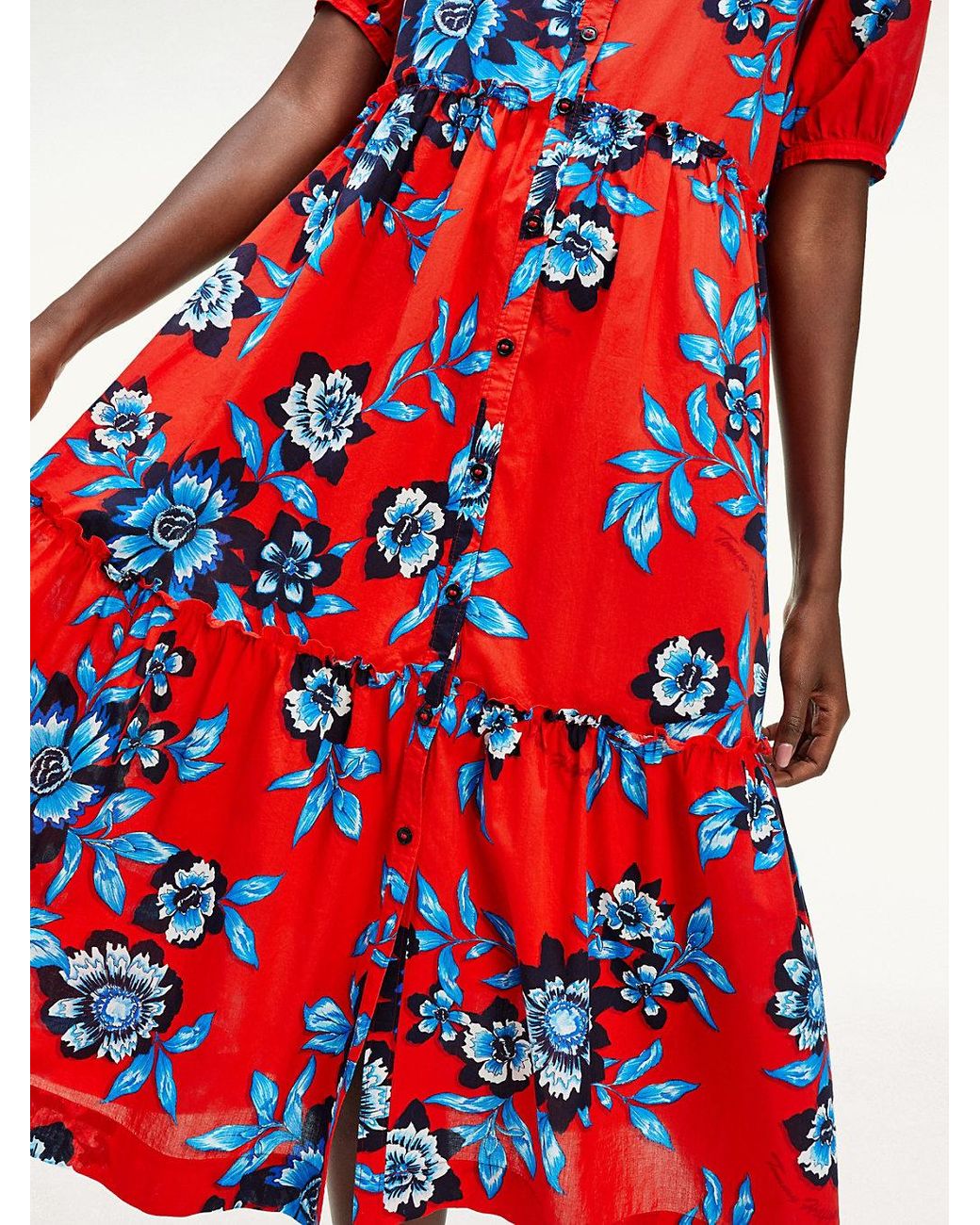 Tommy Hilfiger Relaxed Fit Maxi-Kleid mit Blumen-Print in Rot | Lyst DE