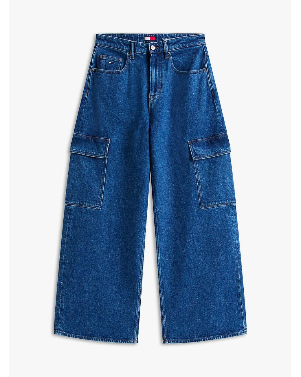 Tommy Hilfiger Blue Mid Rise Loose Wide Leg Cargo Jeans
