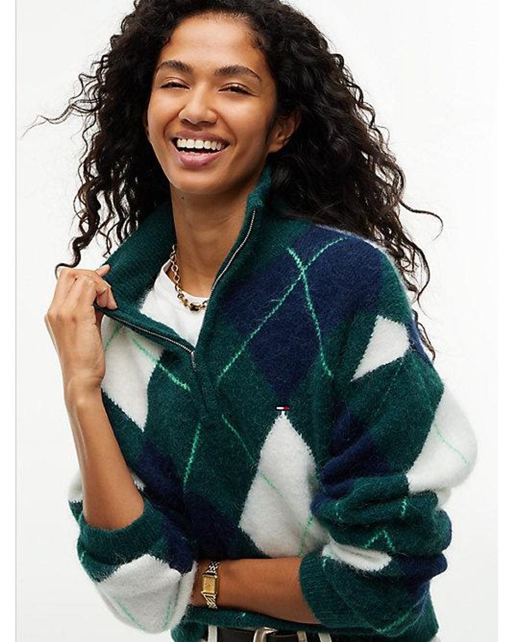 Tommy Hilfiger Multicolor Tommy Jeans Alpaca Blend Fluffy Cropped Quarter Zip Jumper