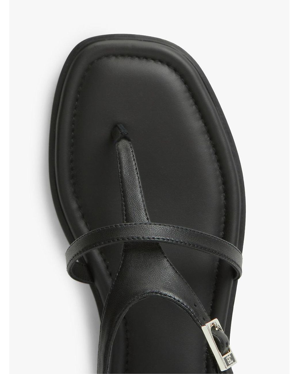 Tommy Hilfiger Black Leather Strap Toe Post Sandals