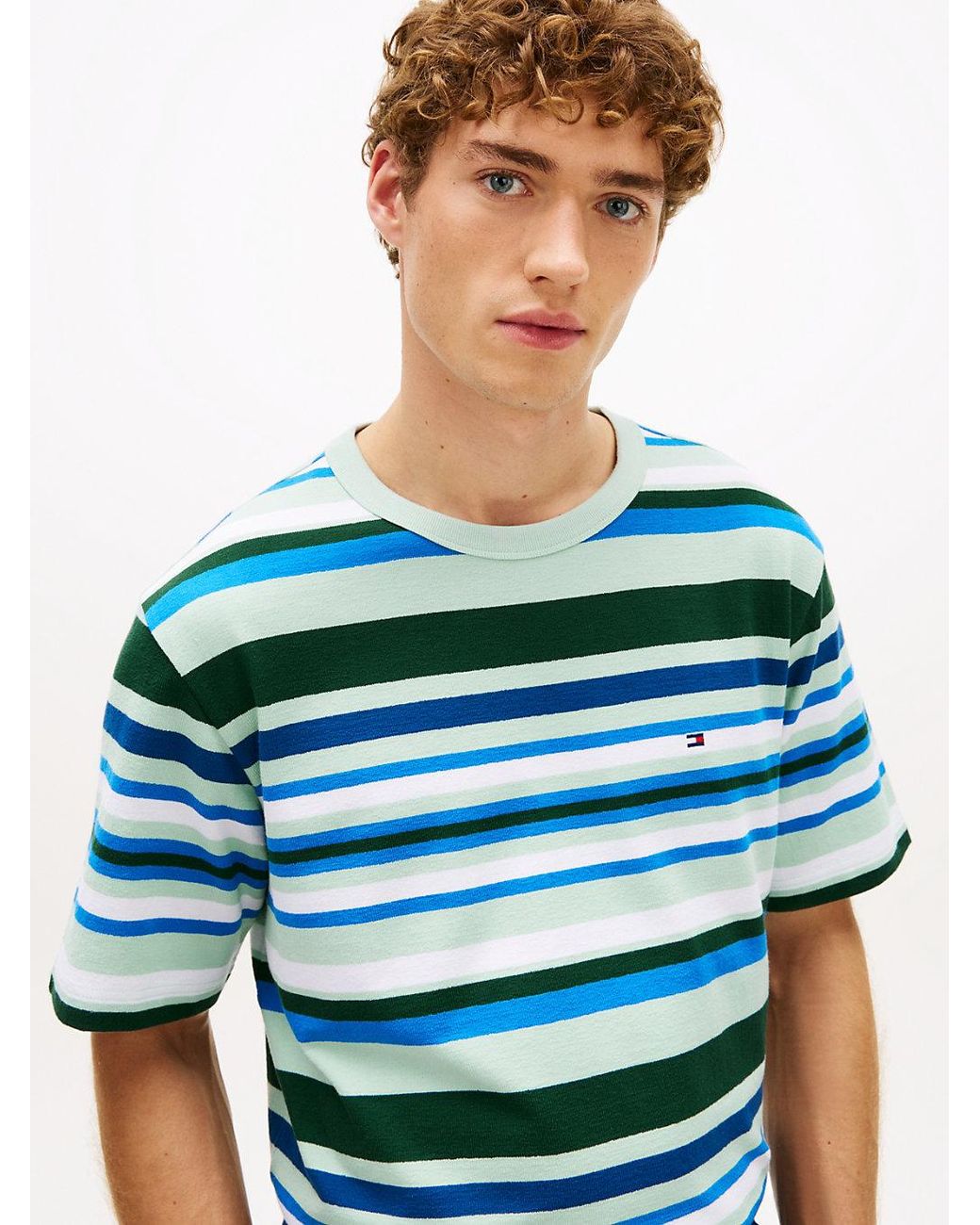 Tommy Hilfiger Blue Stripe Crepe Jersey Relaxed T-Shirt for men