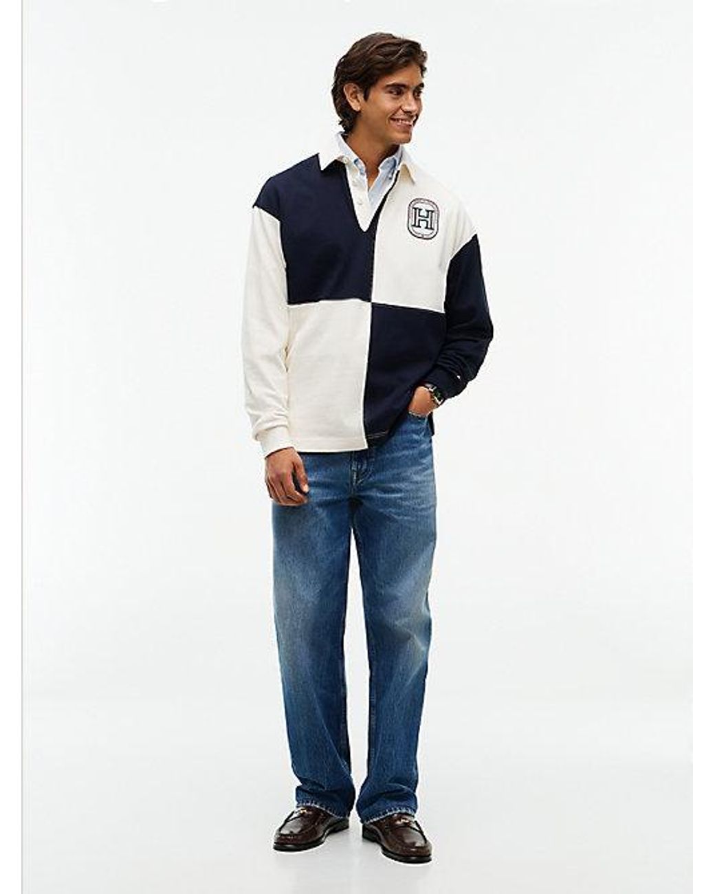 Tommy Hilfiger Blue Varsity Colour Blocked Relaxed Rugby Shirt for men