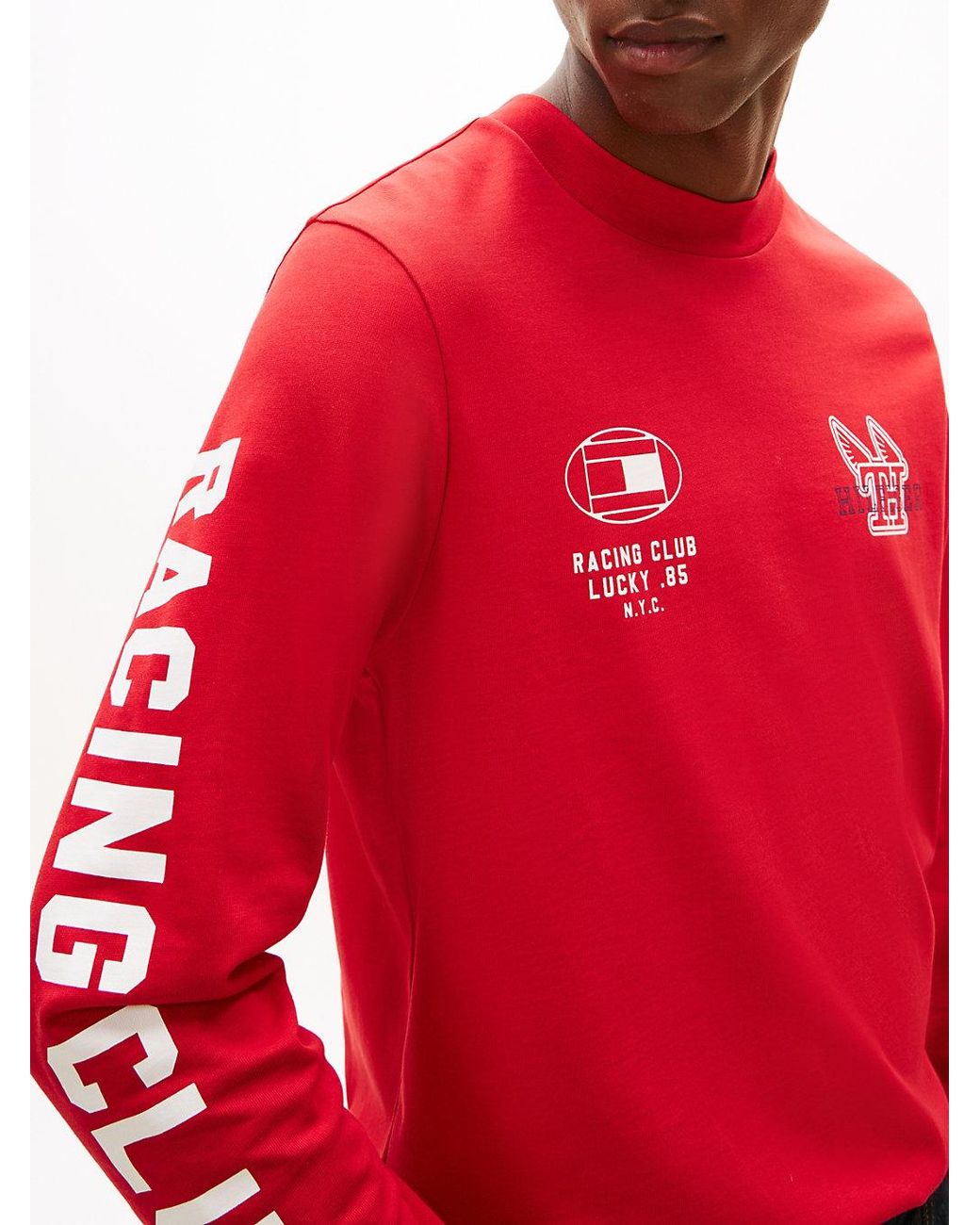 Tommy Hilfiger Red Graphic Jersey Long Sleeve T-Shirt for men