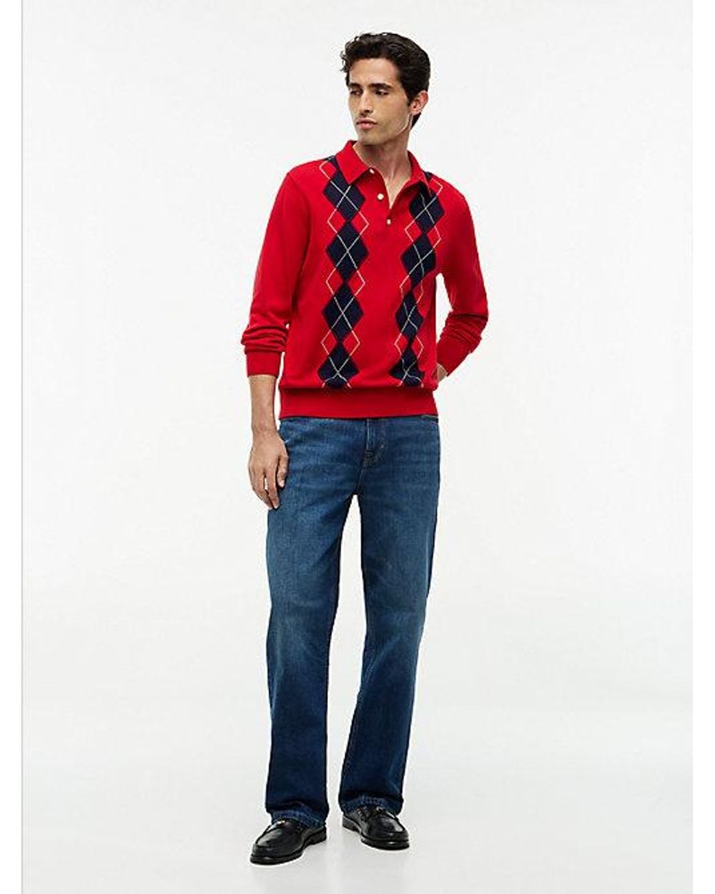 Tommy Hilfiger Red Flag Embroidery Argyle Polo Jumper for men