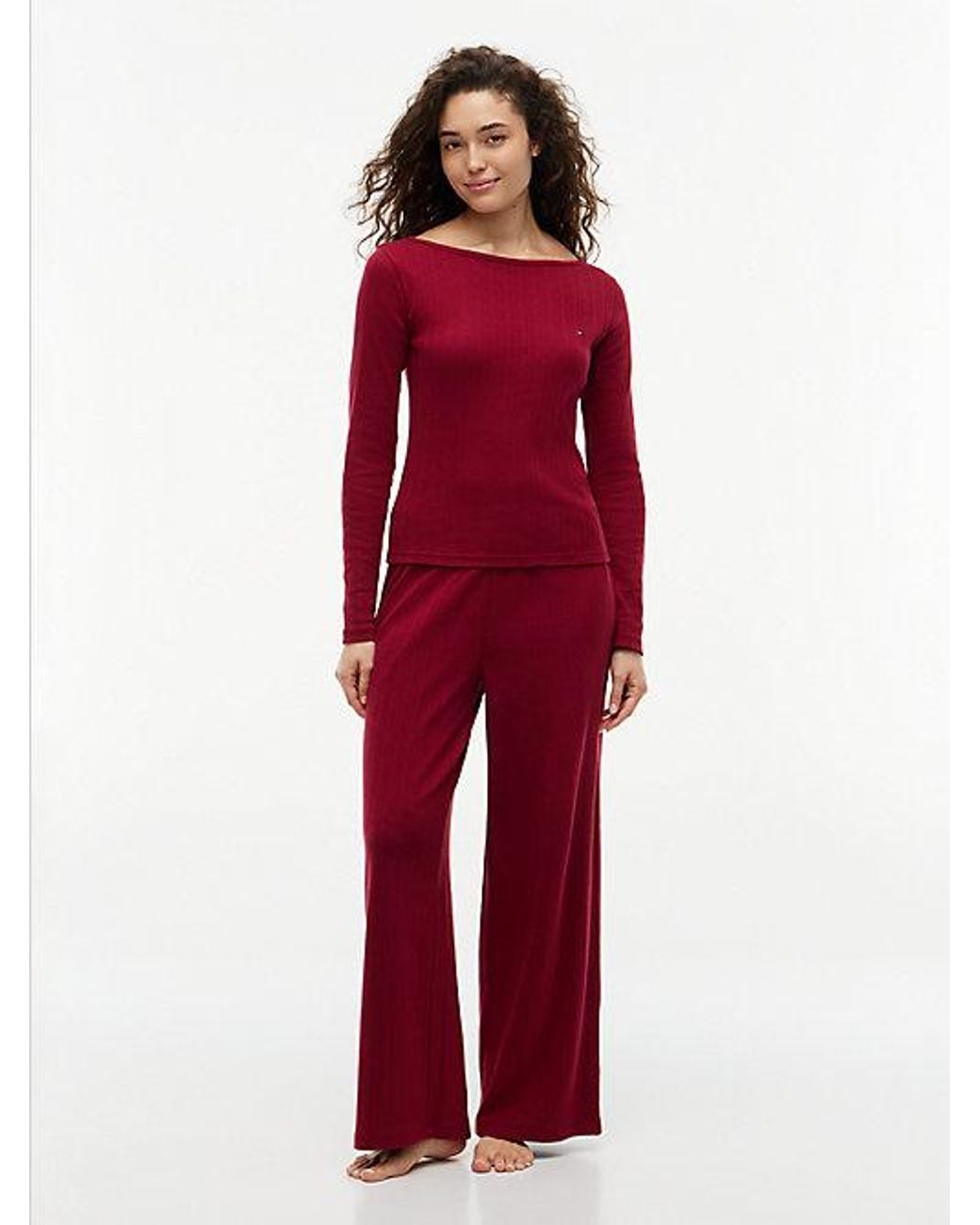 Tommy Hilfiger Red Essential Pointelle Pyjama Set And Scrunchie Gift Box