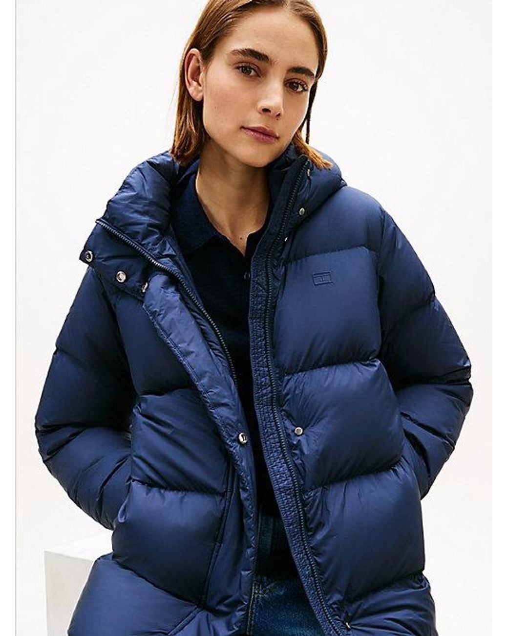 Tommy Hilfiger Blue Water Repellent Down Hooded Coat