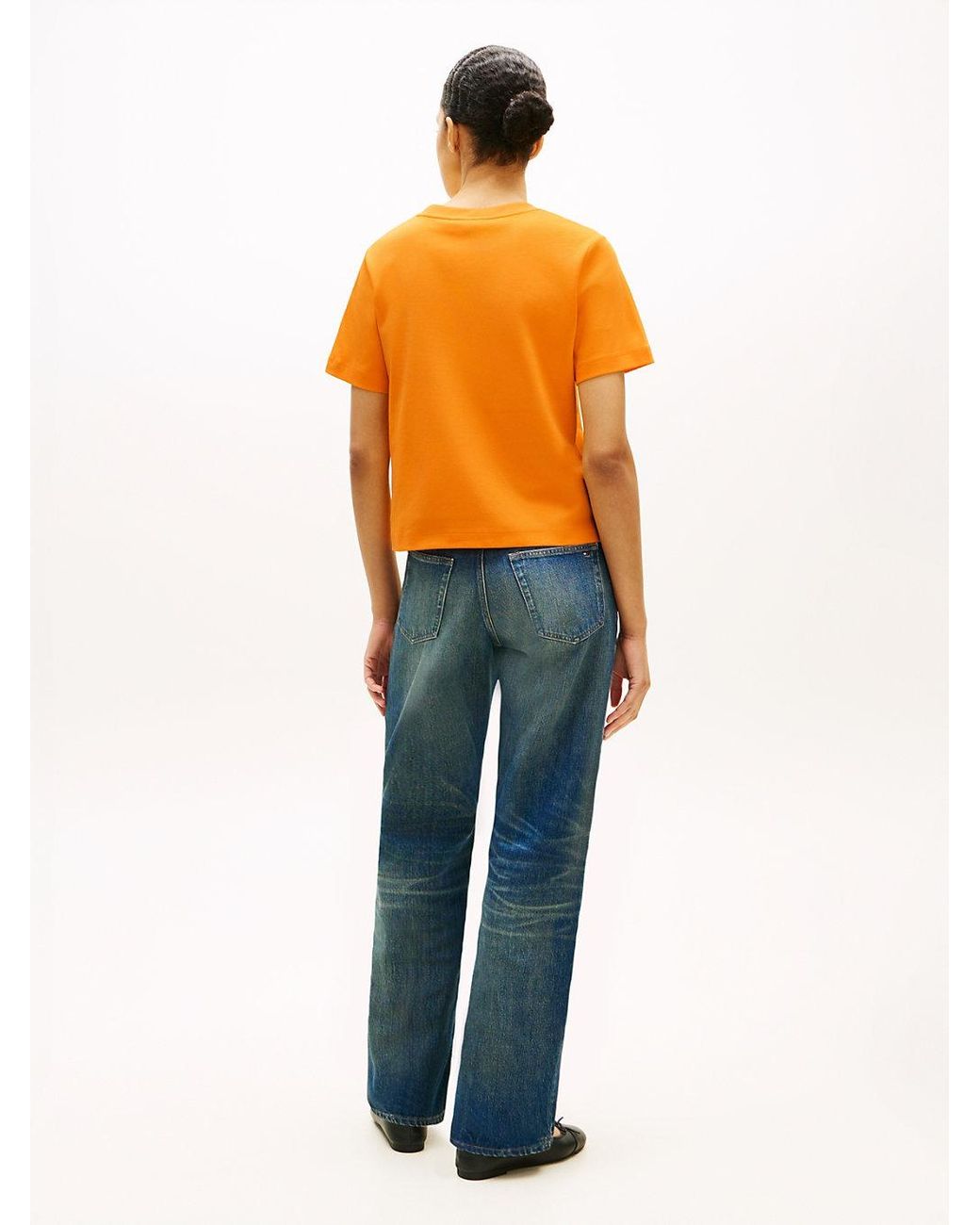 Tommy Hilfiger Orange Interlock Knit Boxy Crew Neck T-Shirt