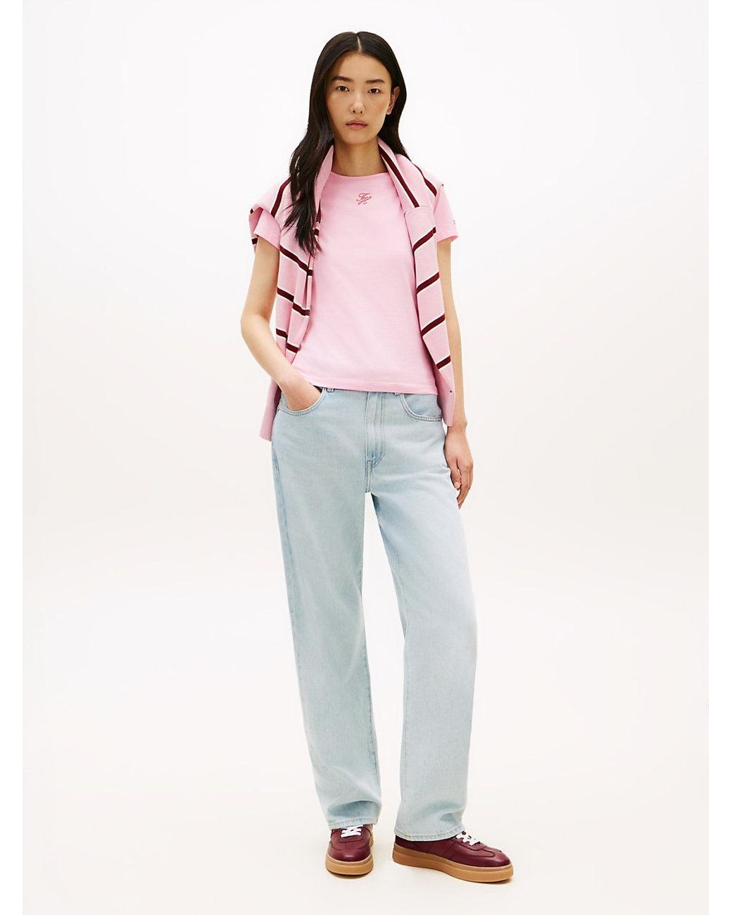 Tommy Hilfiger Pink Textured Logo Slim Jersey T-Shirt