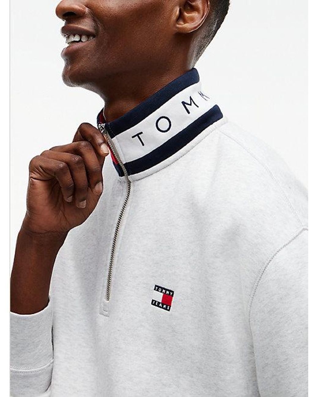 Tommy Hilfiger White Tommy Badge Relaxed Quarter Zip Sweatshirt for men