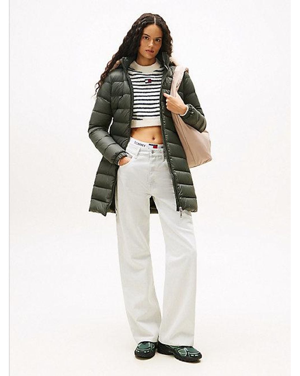 Tommy Hilfiger White Shiny Water Repellent Down Puffer Coat