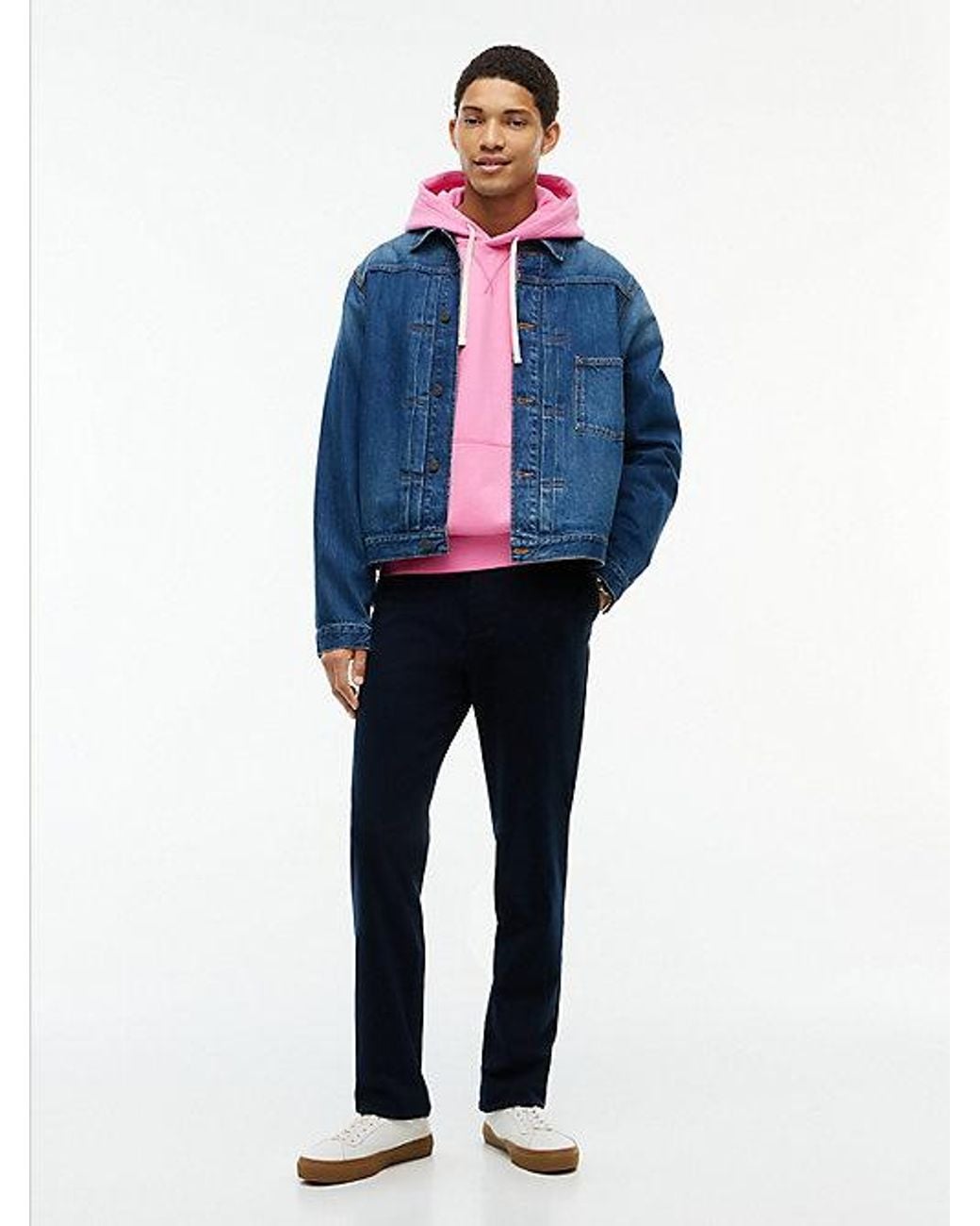 Tommy Hilfiger Pink Peached Fleece Contrast Drawstring Hoody for men