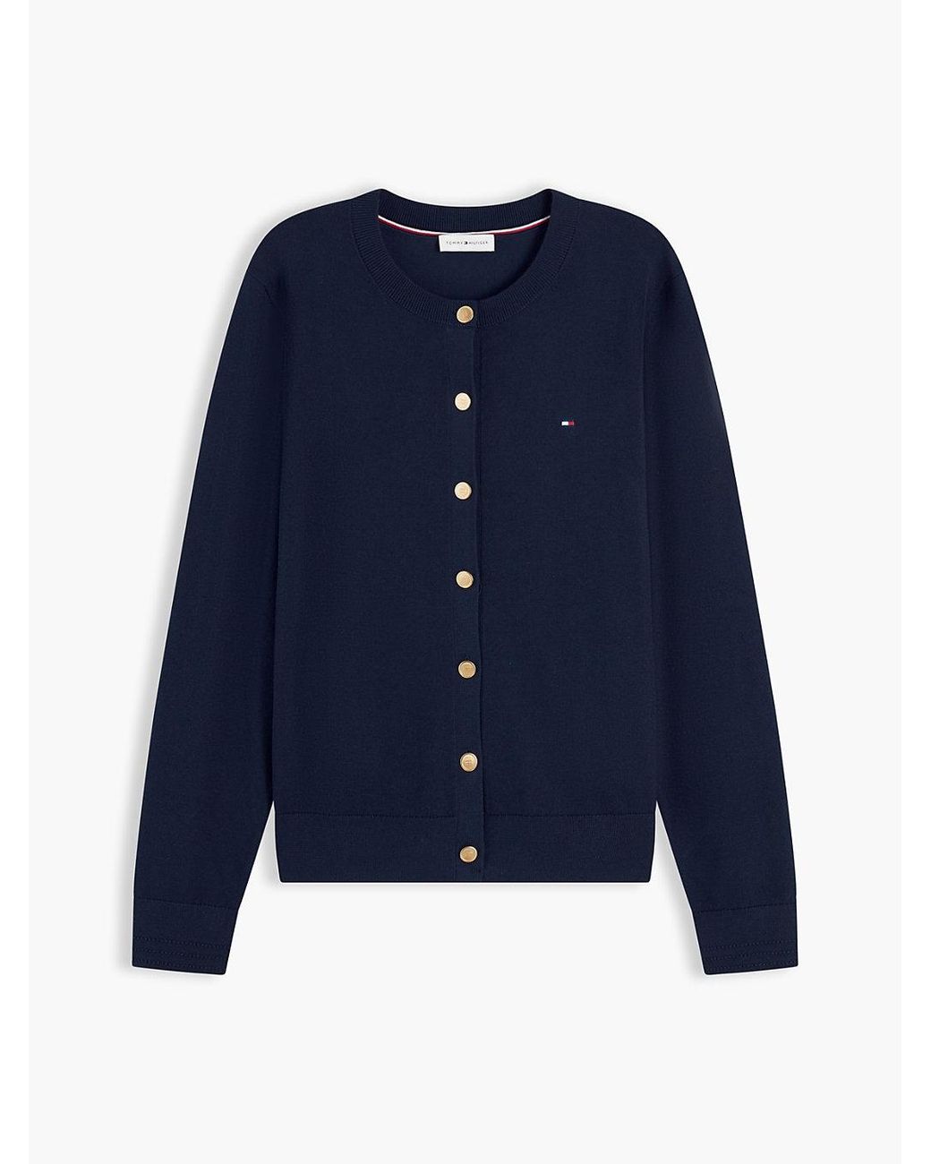 Tommy Hilfiger Blue Fine Knit Jersey Crew Neck Cardigan