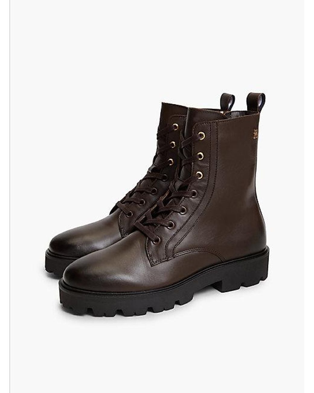 Tommy Hilfiger Brown Th Monogram Leather Lace Up Boots