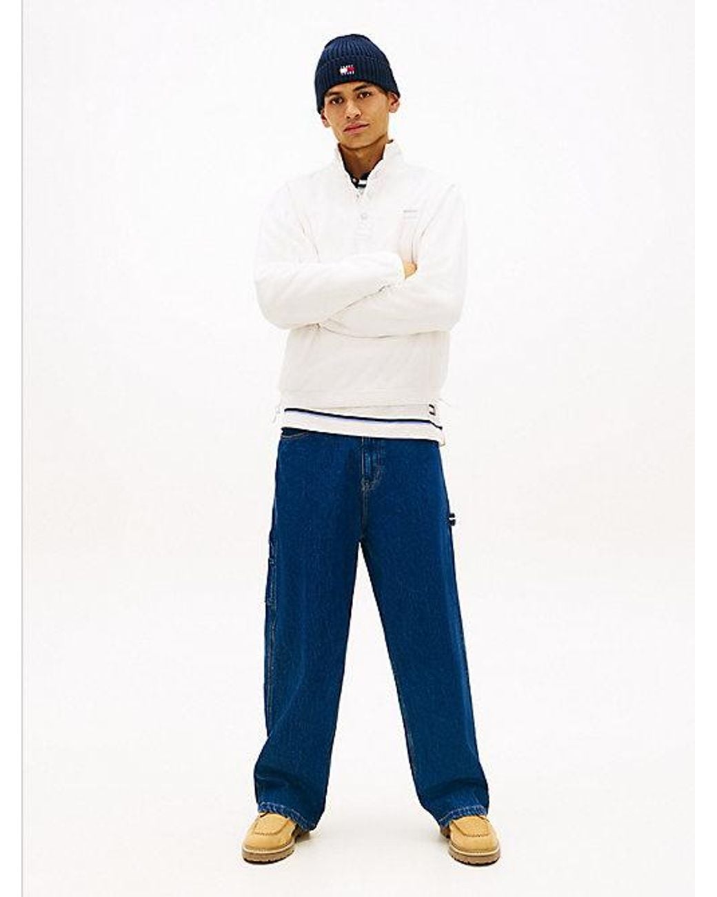 Tommy Hilfiger White Back Logo Relaxed Polar Fleece Sweatshirt for men