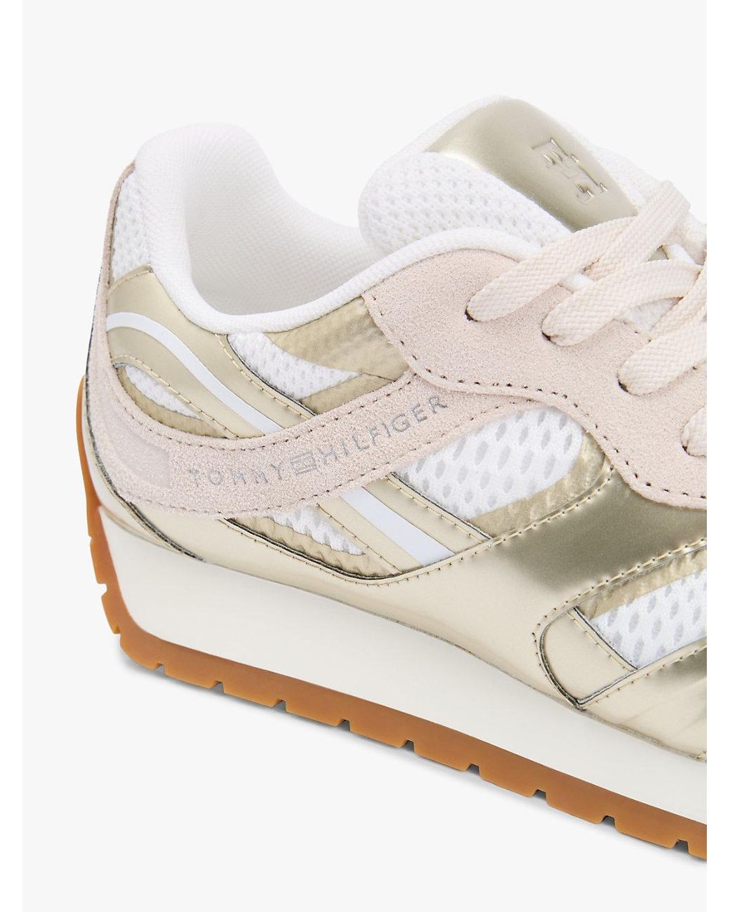 Tommy Hilfiger White Mixed Texture Metallic Trainers With Leather