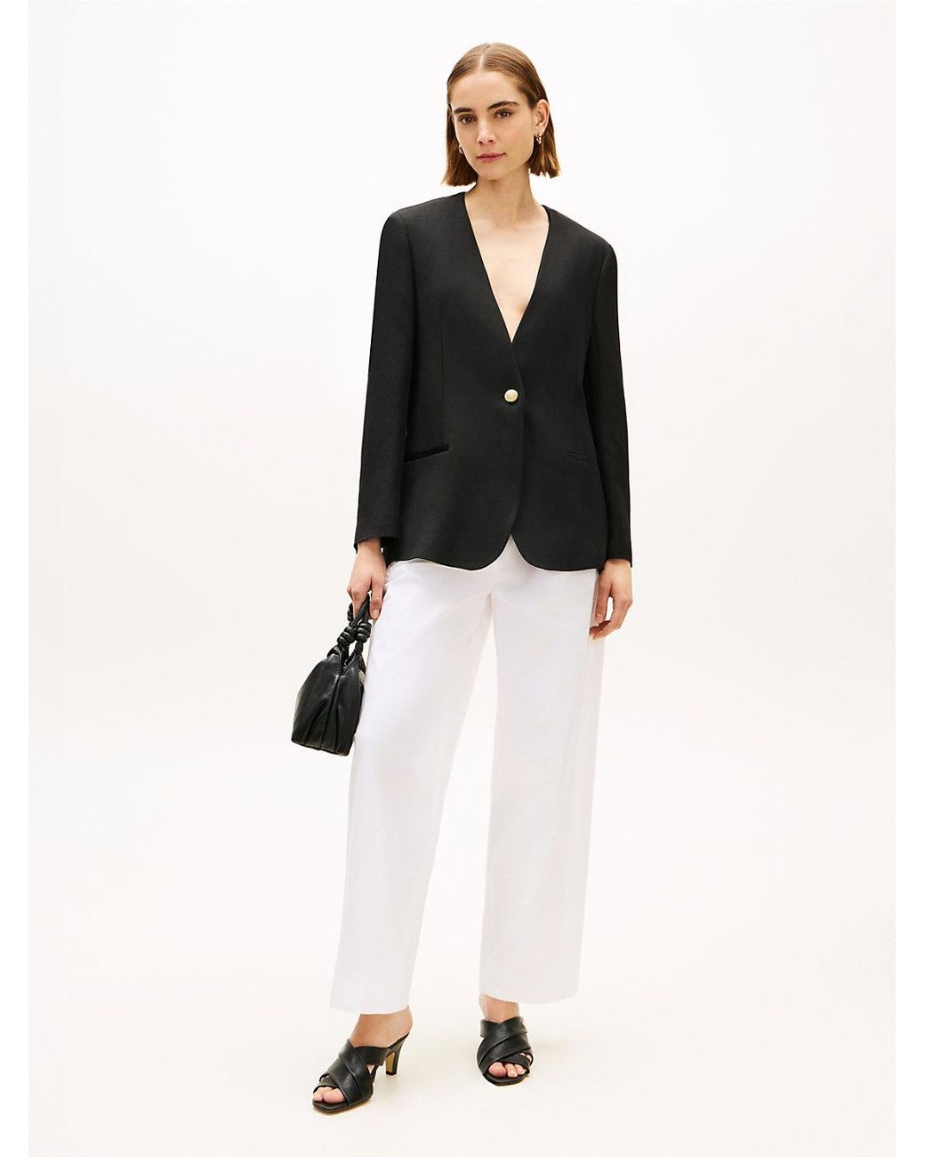 Tommy Hilfiger Black Tone Button Relaxed Linen Blend Blazer