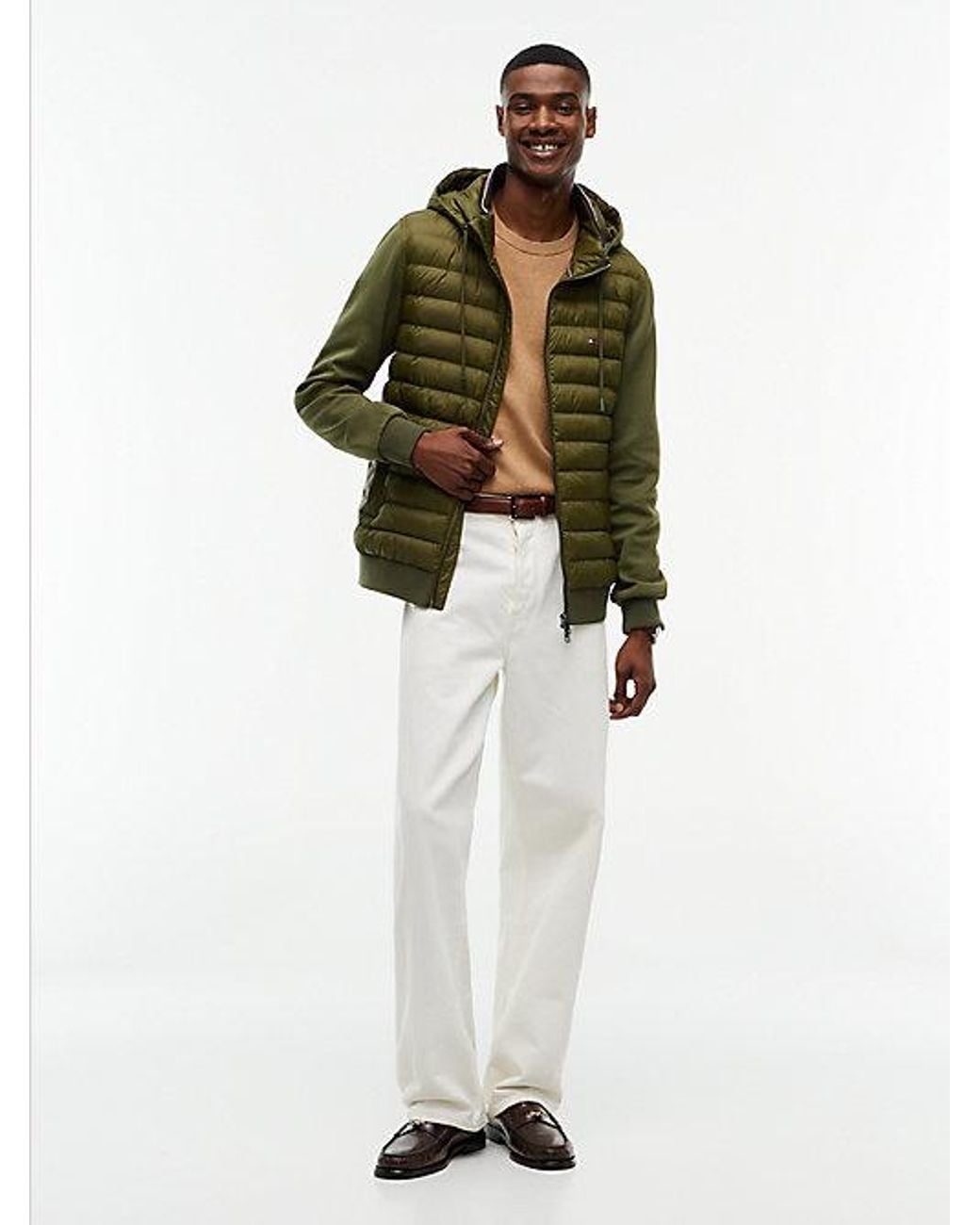 Tommy Hilfiger Green Mixed Texture Zip Thru Hooded Sweatshirt for men