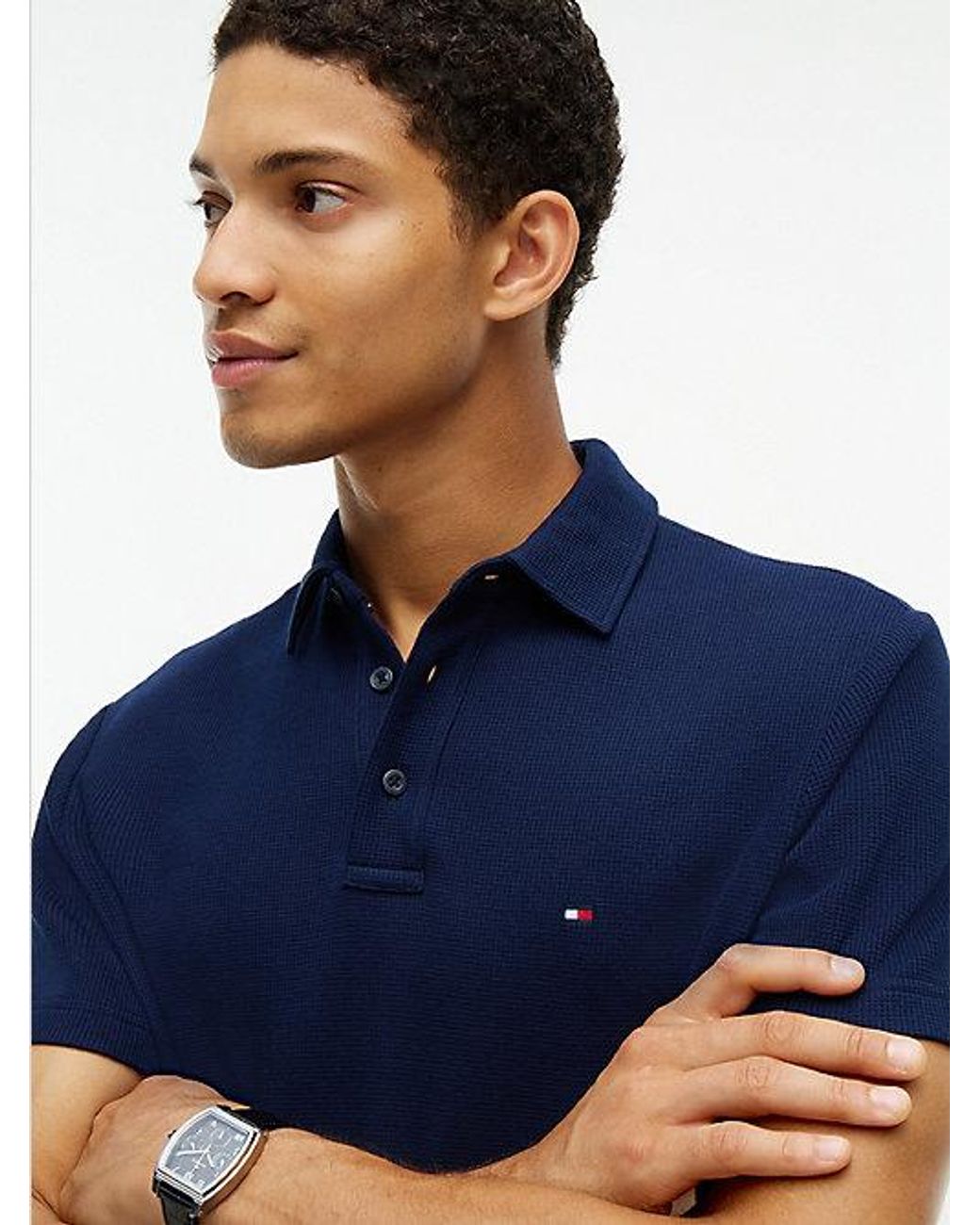 Tommy Hilfiger Blue Regular Fit Waffle Knit Polo Shirt for men