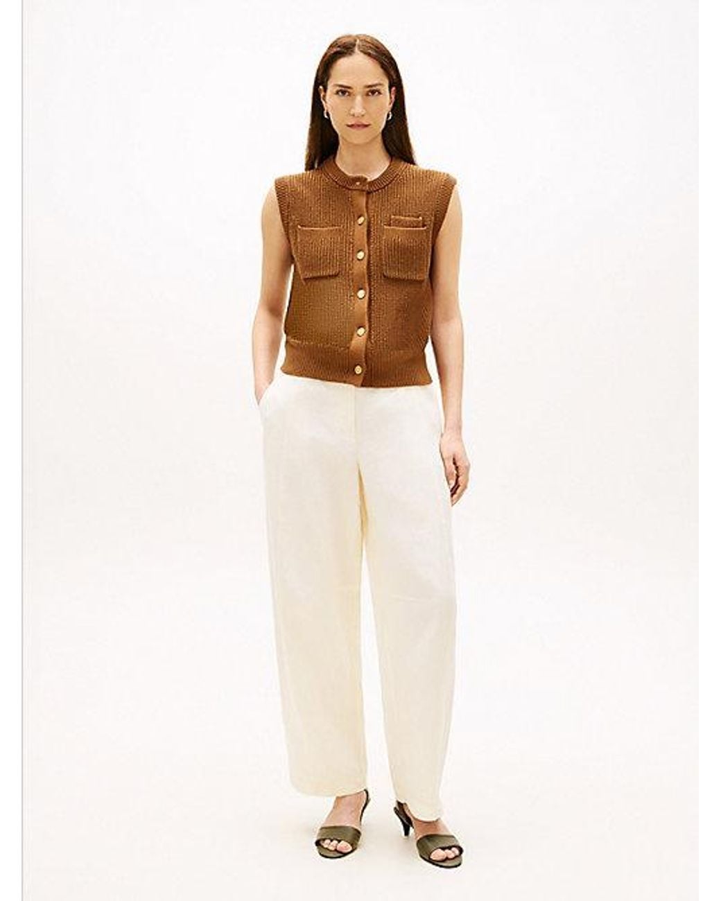 Tommy Hilfiger White Utility Barrel Leg Pure Linen Trousers