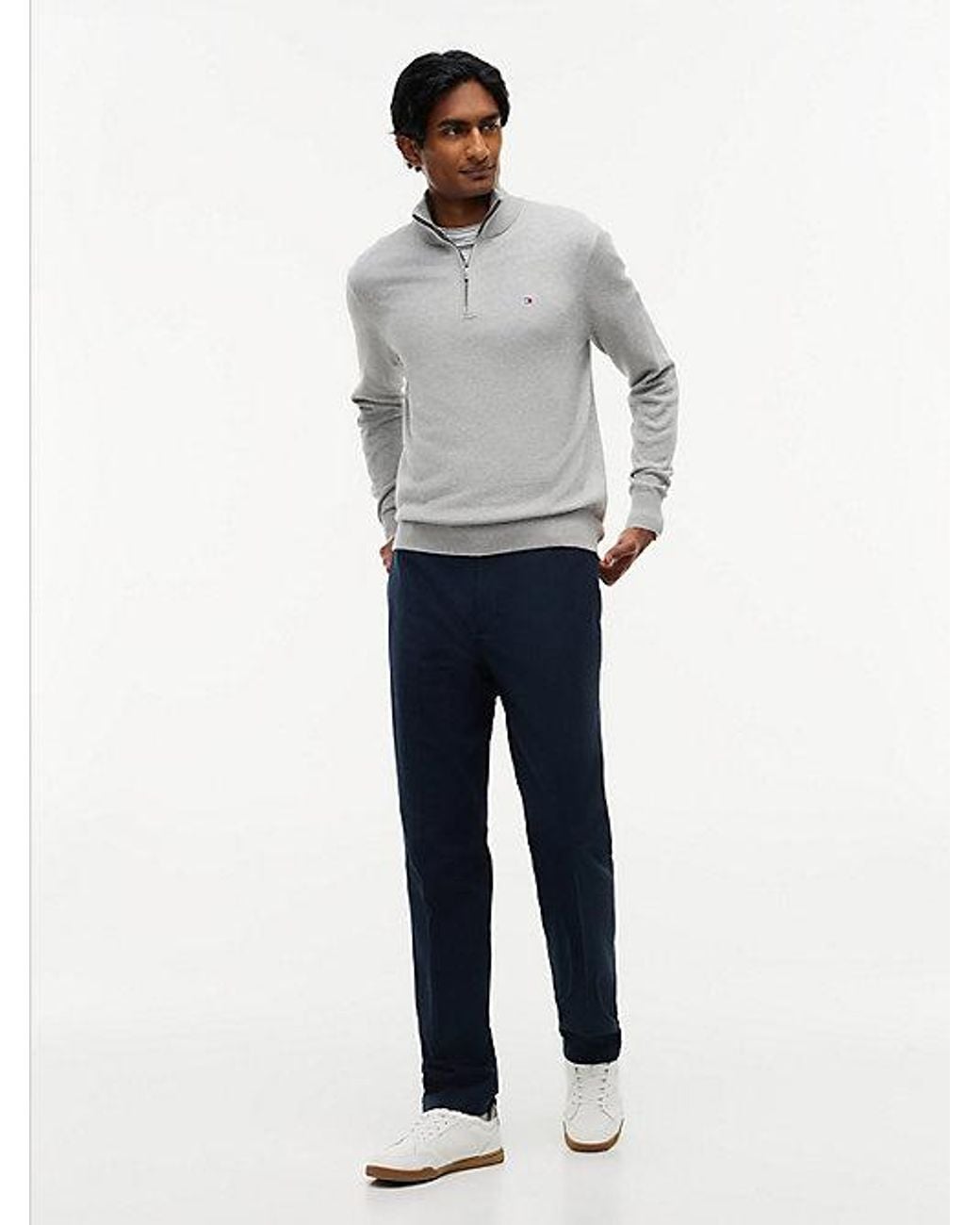 Tommy Hilfiger Gray Mock Neck Quarter Zip Jumper With Cashmere for men
